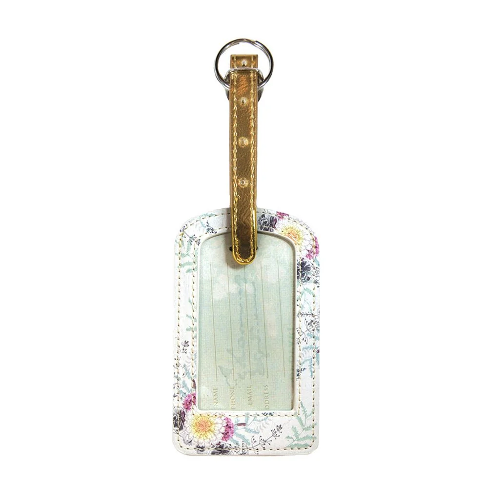 Nomadic Boho Luggage Tag | Floral Sunrise Wreath Design with Metallic Strap - Image 3