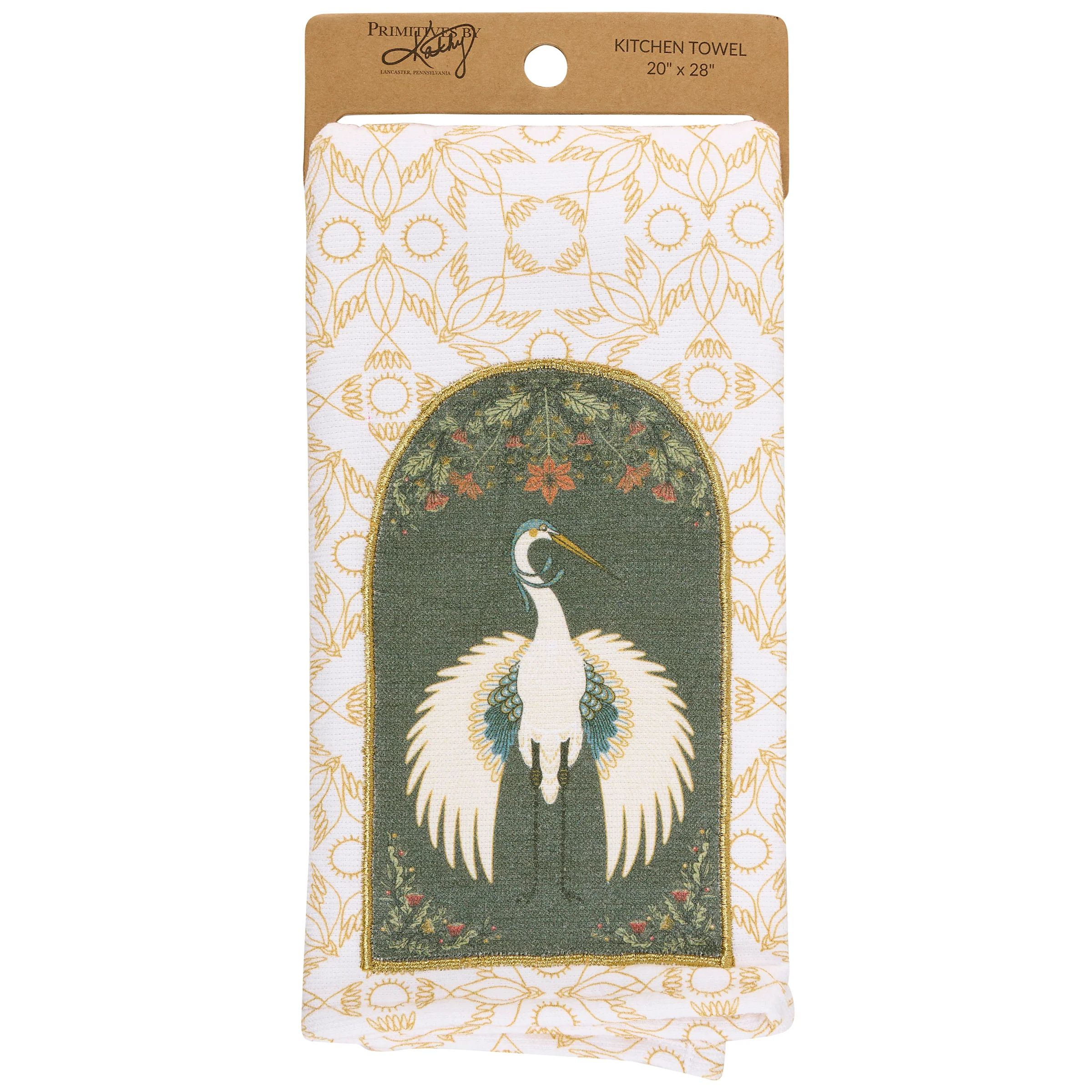 Nouveau Crane Cotton Kitchen Towel | Bird Pattern Hand Tea Dish Cloth | 20" x 28" - Image 2