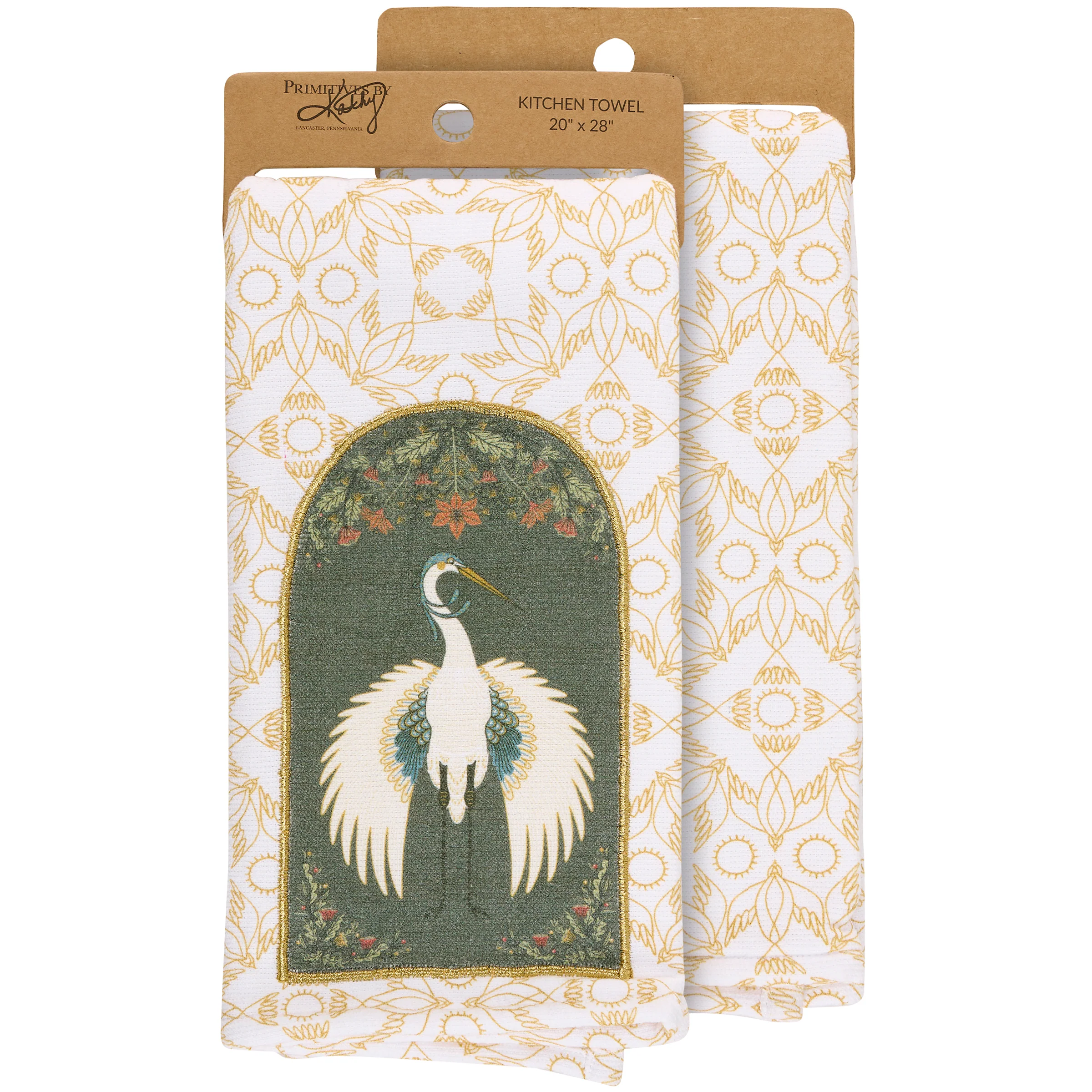 Nouveau Crane Cotton Kitchen Towel | Bird Pattern Hand Tea Dish Cloth | 20" x 28" - Image 3