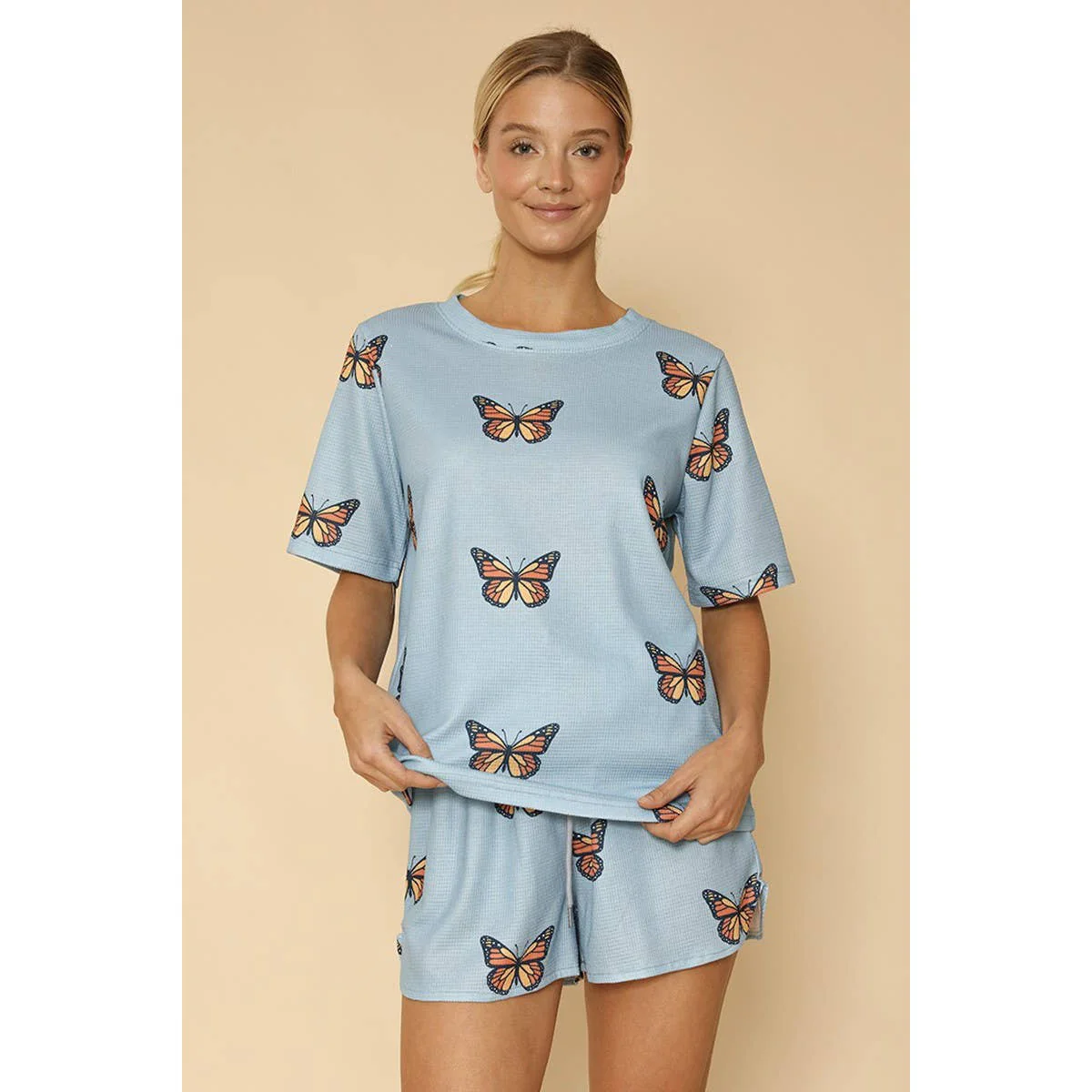 Waffle Fabric Printed Matching Shorts Set | Monarch Butterfly or Mushroom Print - Image 5