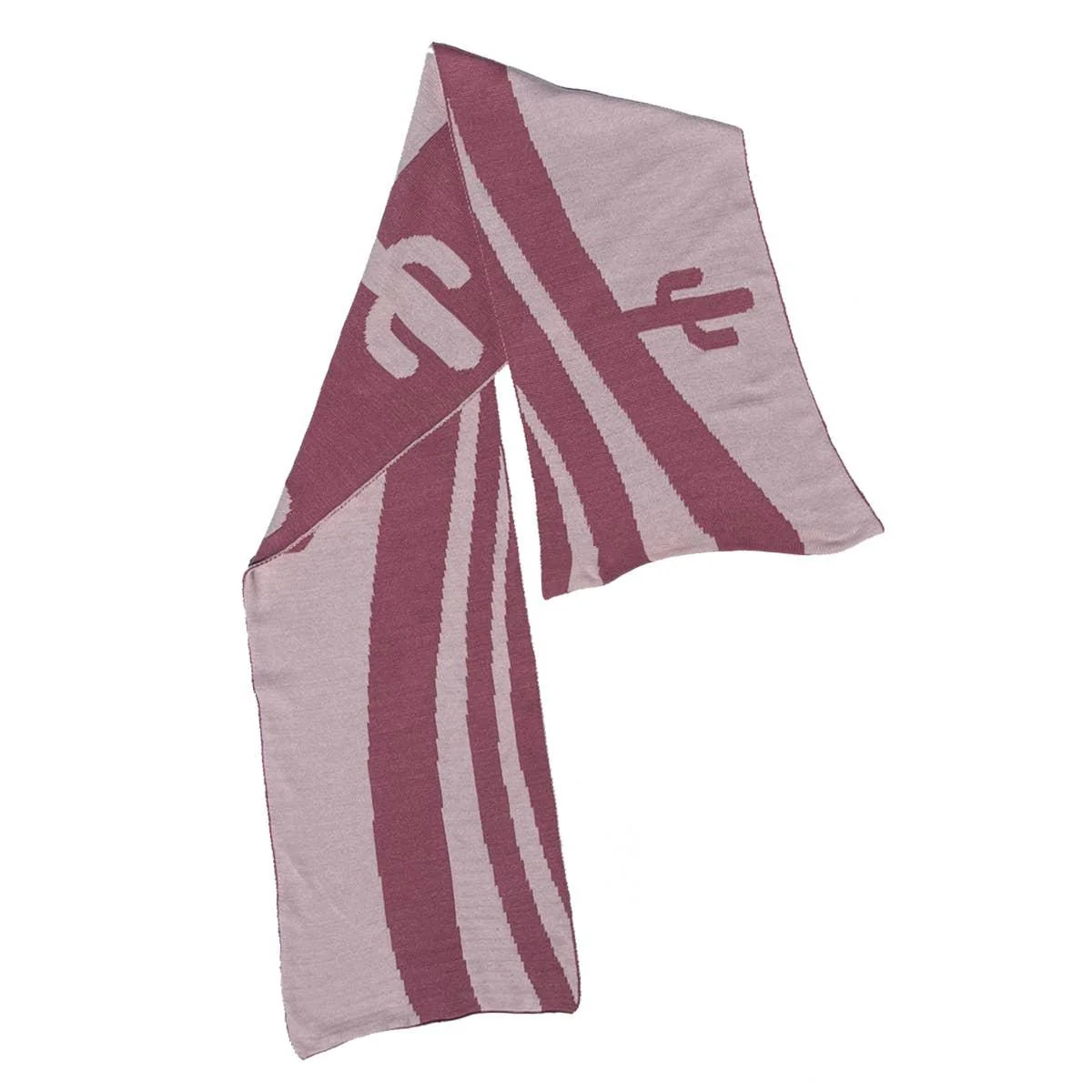 Dust Rose Desert Cactus Scarf | Retro Intarsia Knit Scarf - Image 3