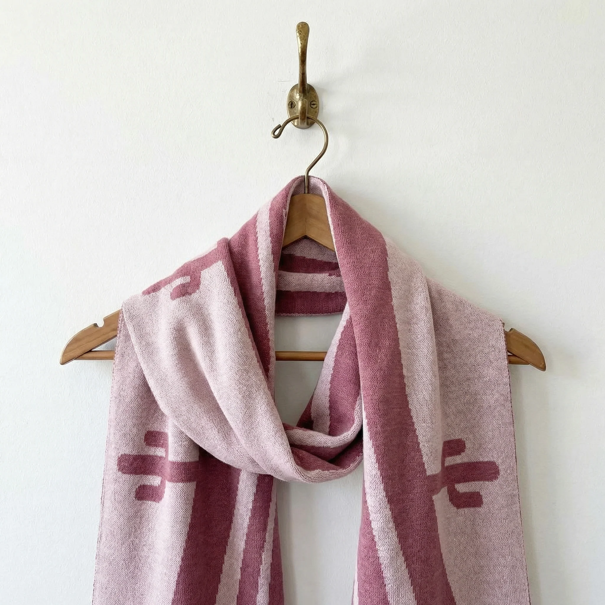 Dust Rose Desert Cactus Scarf | Retro Intarsia Knit Scarf - Image 4