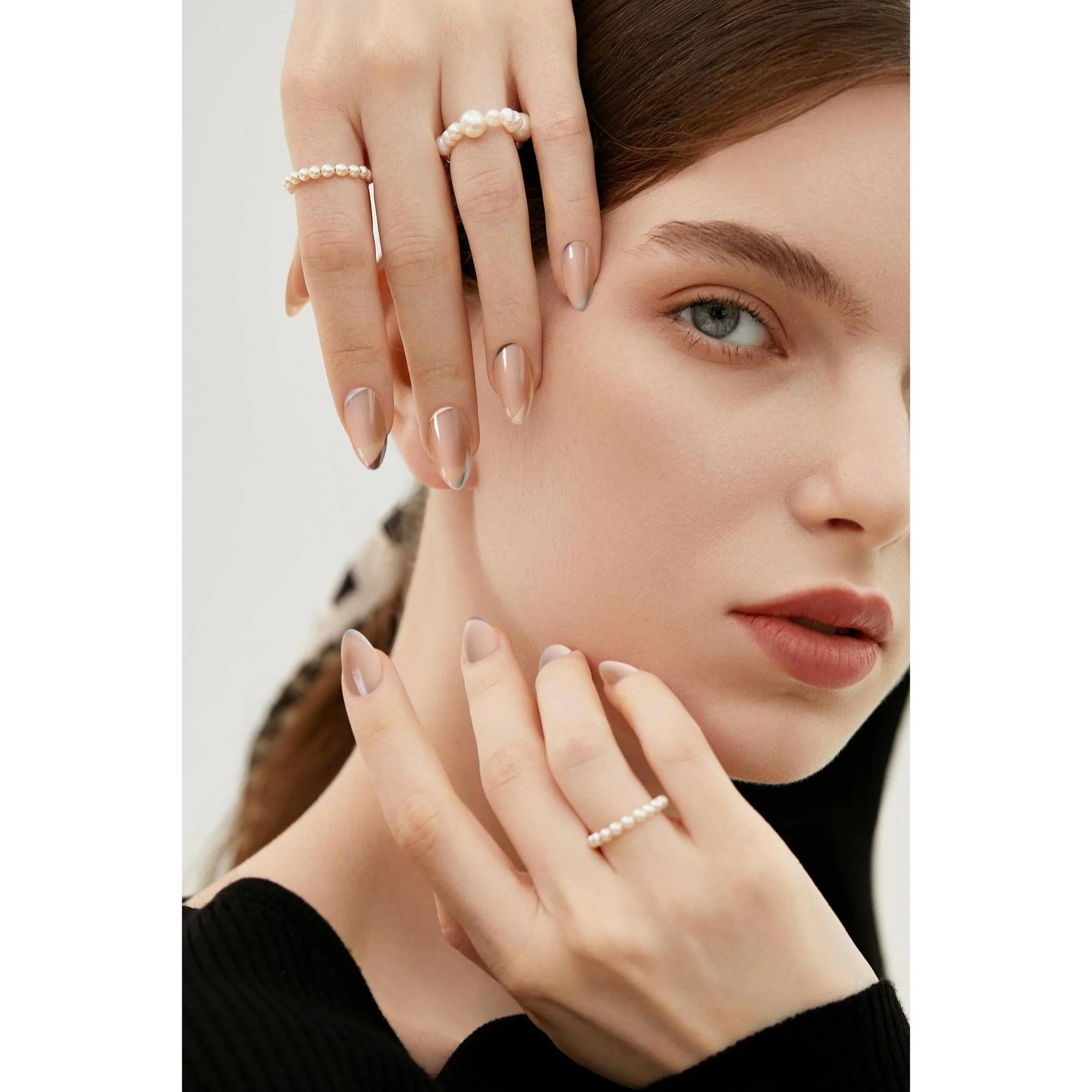 Nudeon Press-On Nails | Neutral Stiletto Nails with Modern Angled Accent | Reusable - Image 2