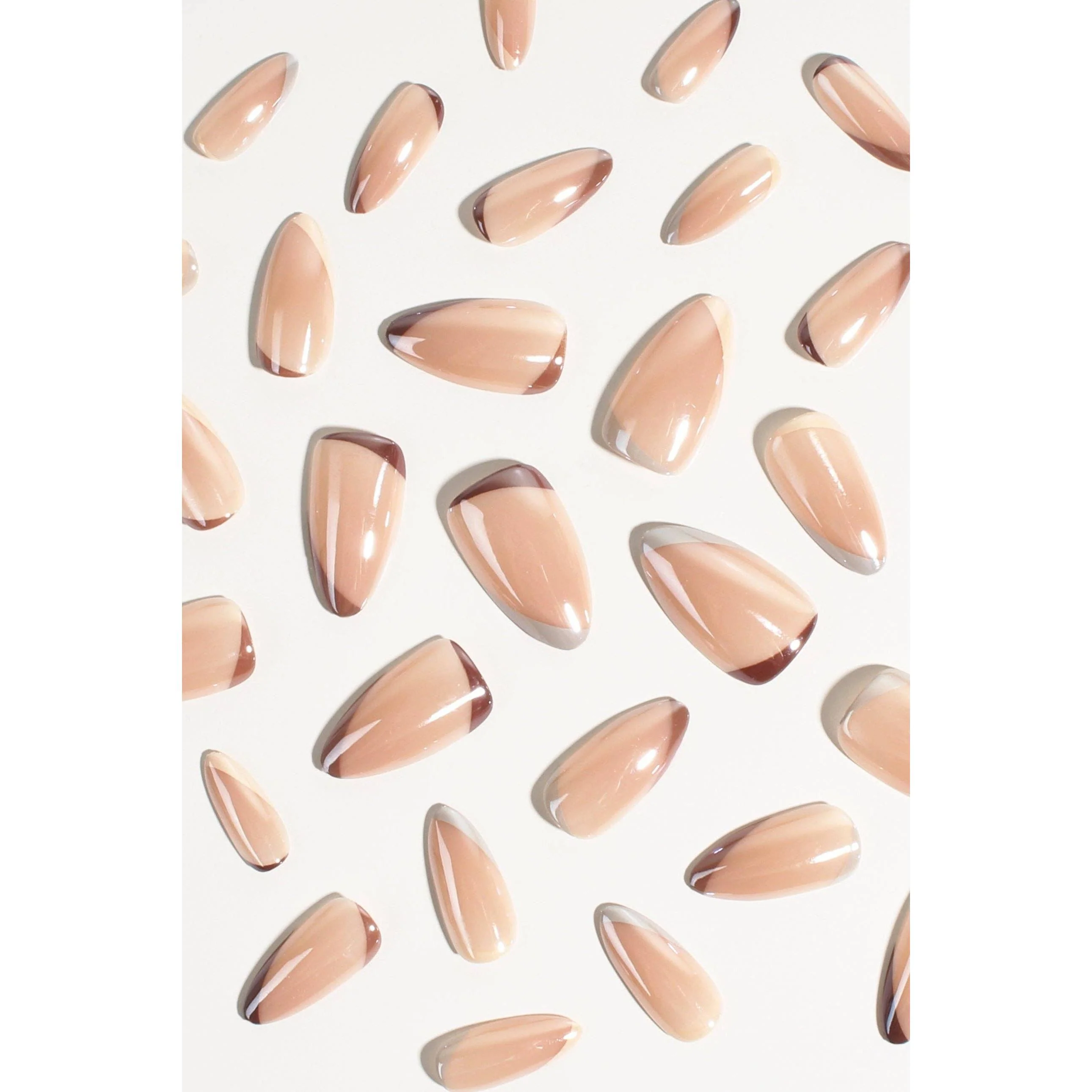 Nudeon Press-On Nails | Neutral Stiletto Nails with Modern Angled Accent | Reusable - Image 3