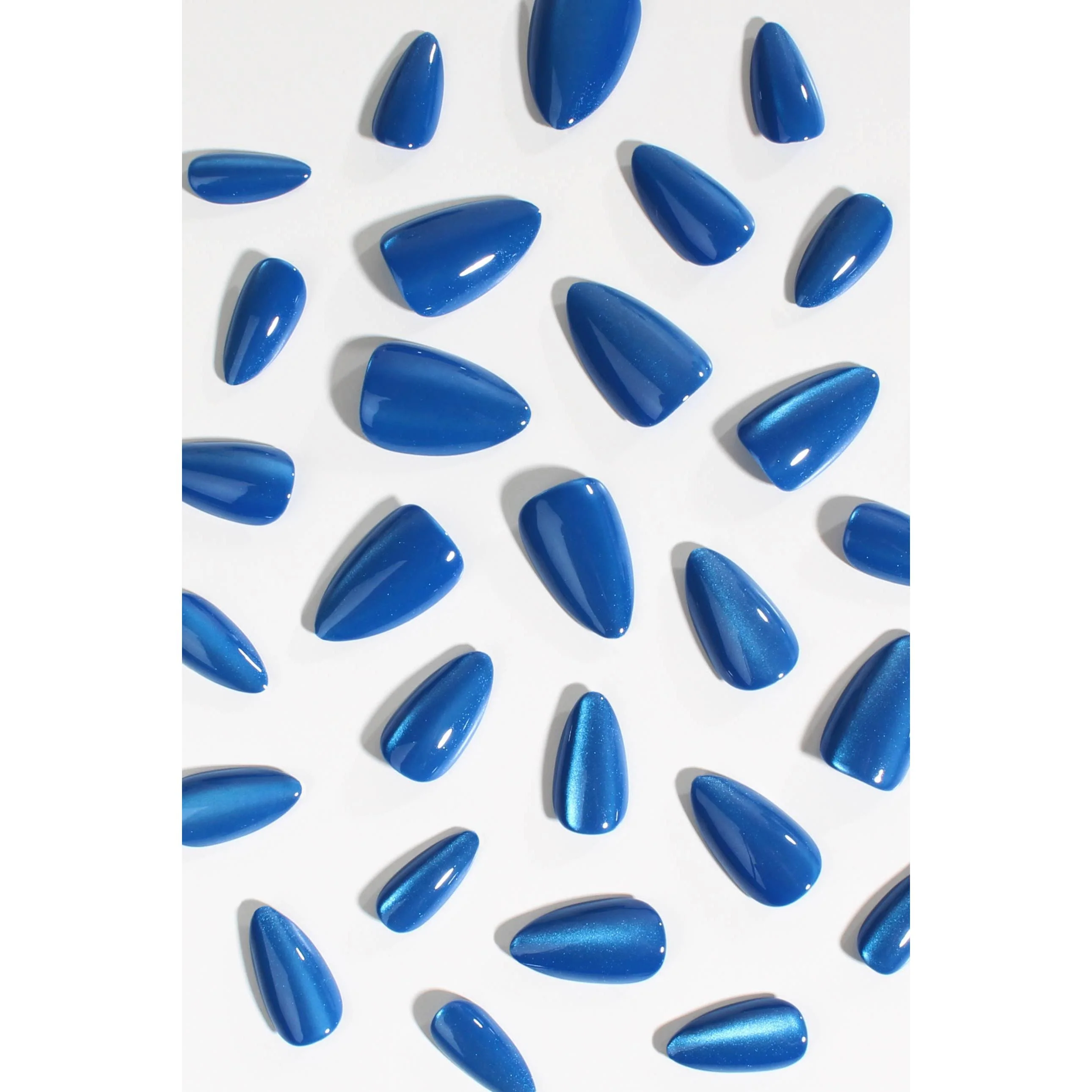 Ocean Quartz Press-On Nails | Blue Cat-Eye Shimmer, Glossy & Reusable - Image 3