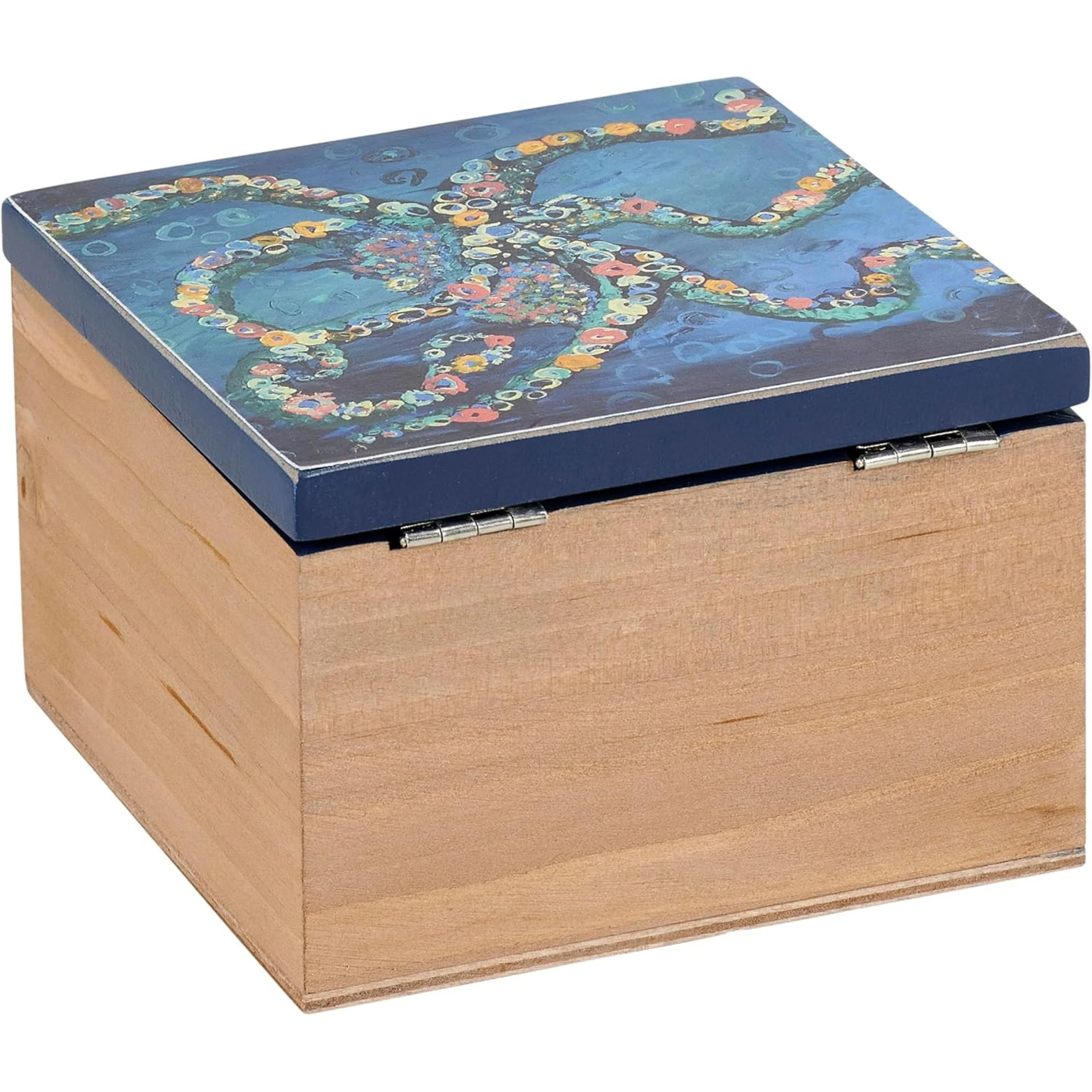 Octopus Wooden Hinged Keepsake Box | Coastal Ocean Art Storage Box - Image 6