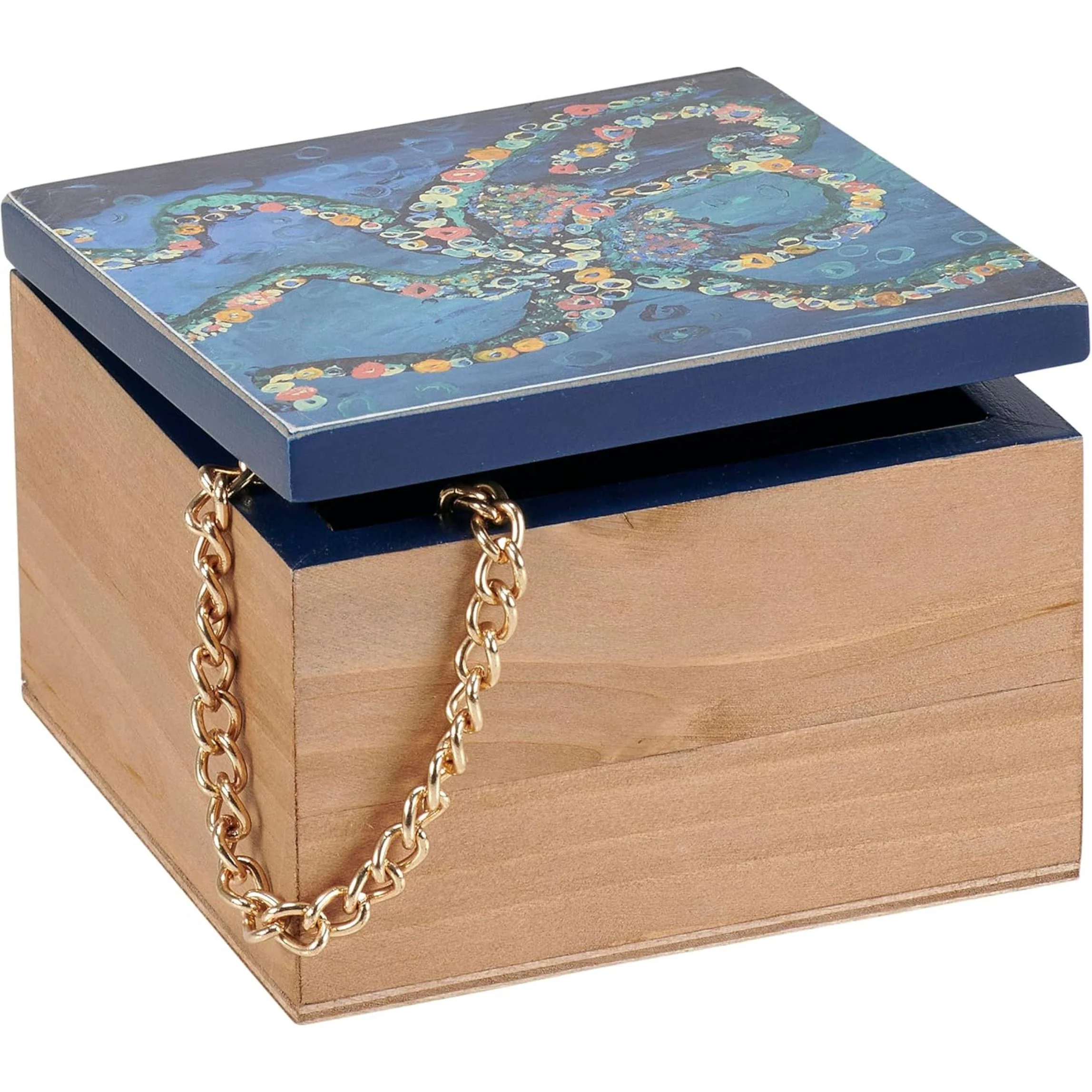 Octopus Wooden Hinged Keepsake Box | Coastal Ocean Art Storage Box - Image 8