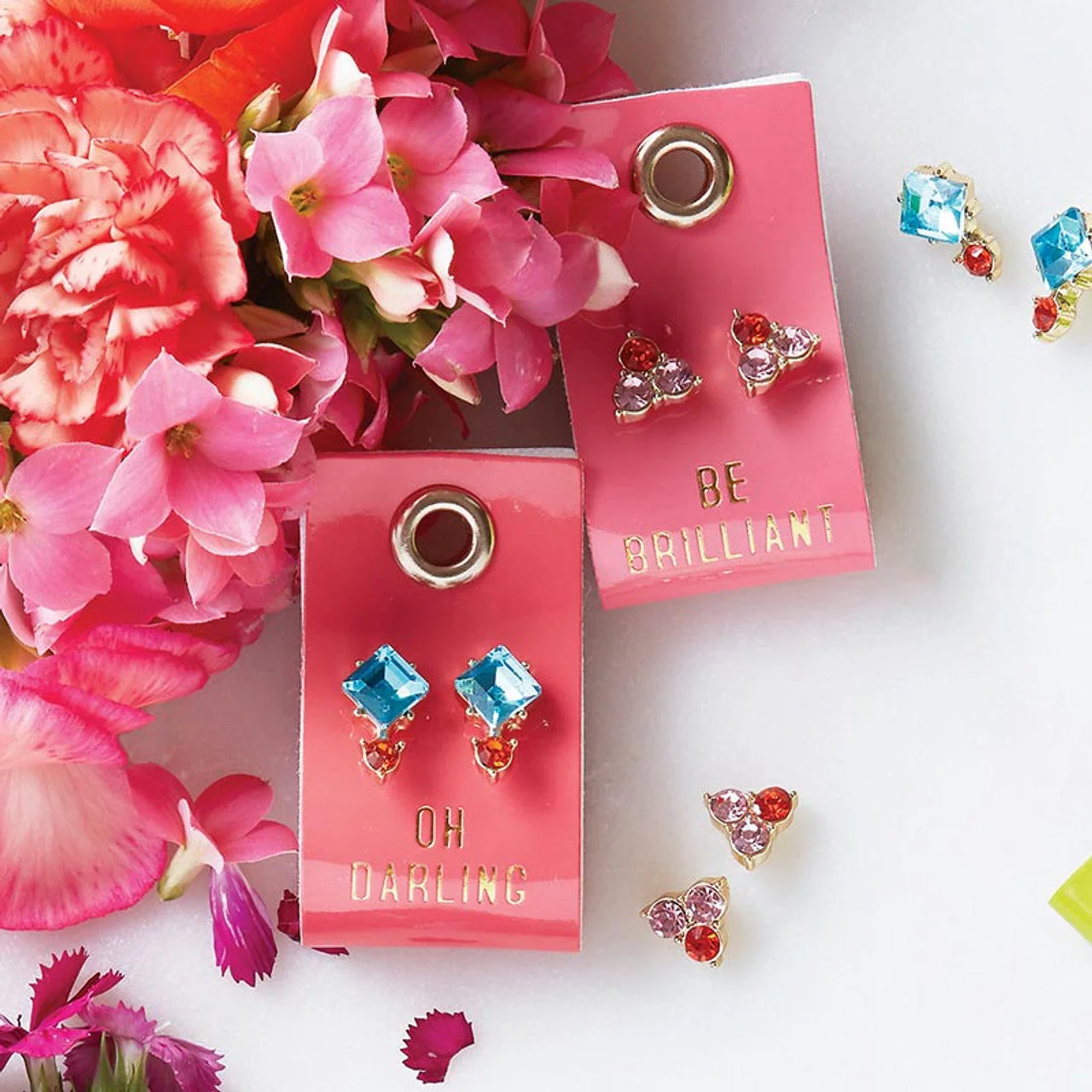 Oh Darling Blue and Coral Gemstone Earrings | Leather Tag - Image 3