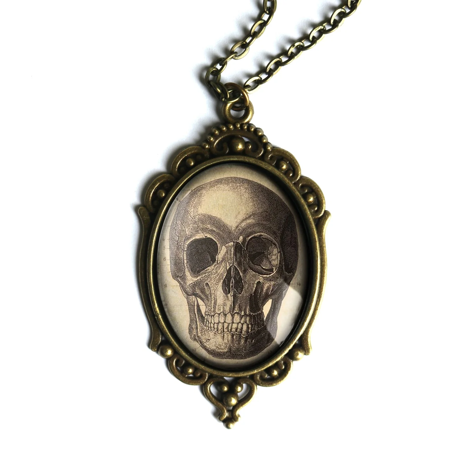 Old Skull Ornate Oval Pendant Necklace | Handmade in the US - Image 2