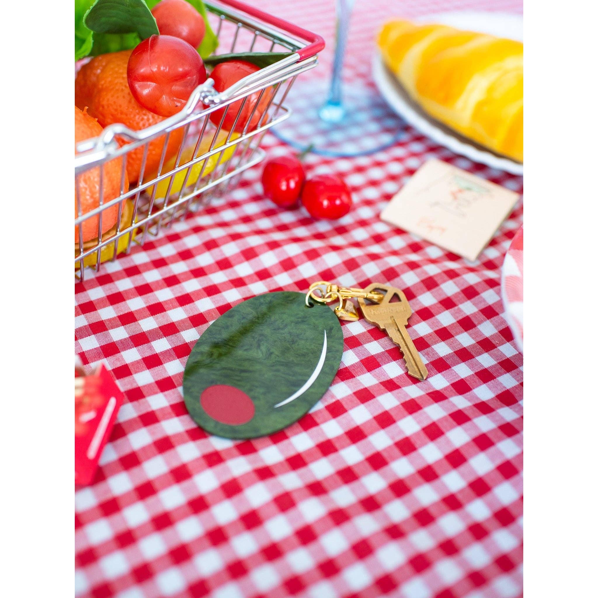 Olive Keychain Marbled Acetate Green Olive Keyring with Gold Clasp - Image 4