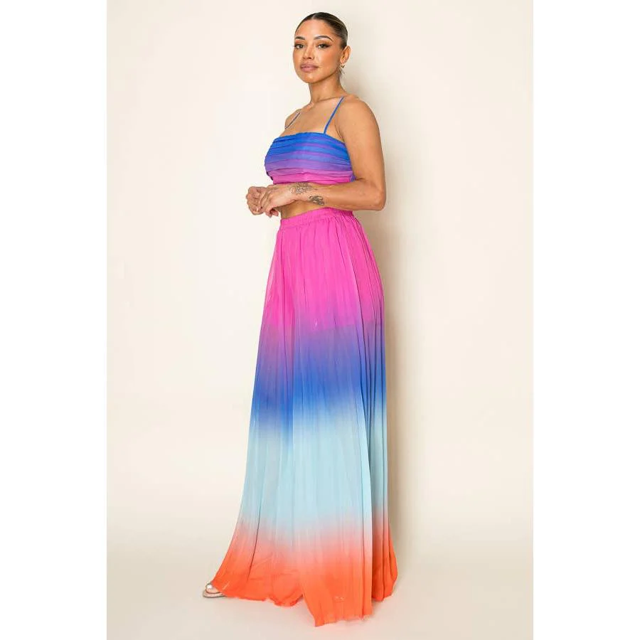 Ombre Pleated Bra Top & Wide Leg Pants Set | Rainbow Summer Beach Pool Attire - Image 5