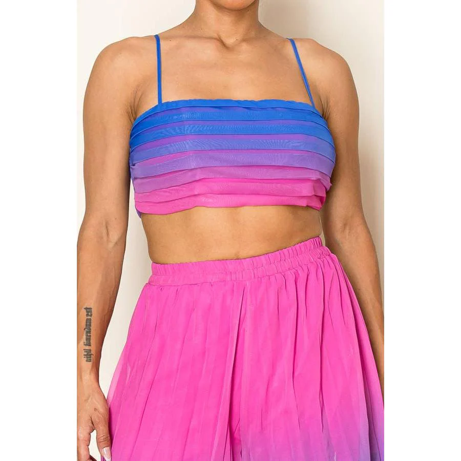 Ombre Pleated Bra Top & Wide Leg Pants Set | Rainbow Summer Beach Pool Attire - Image 6