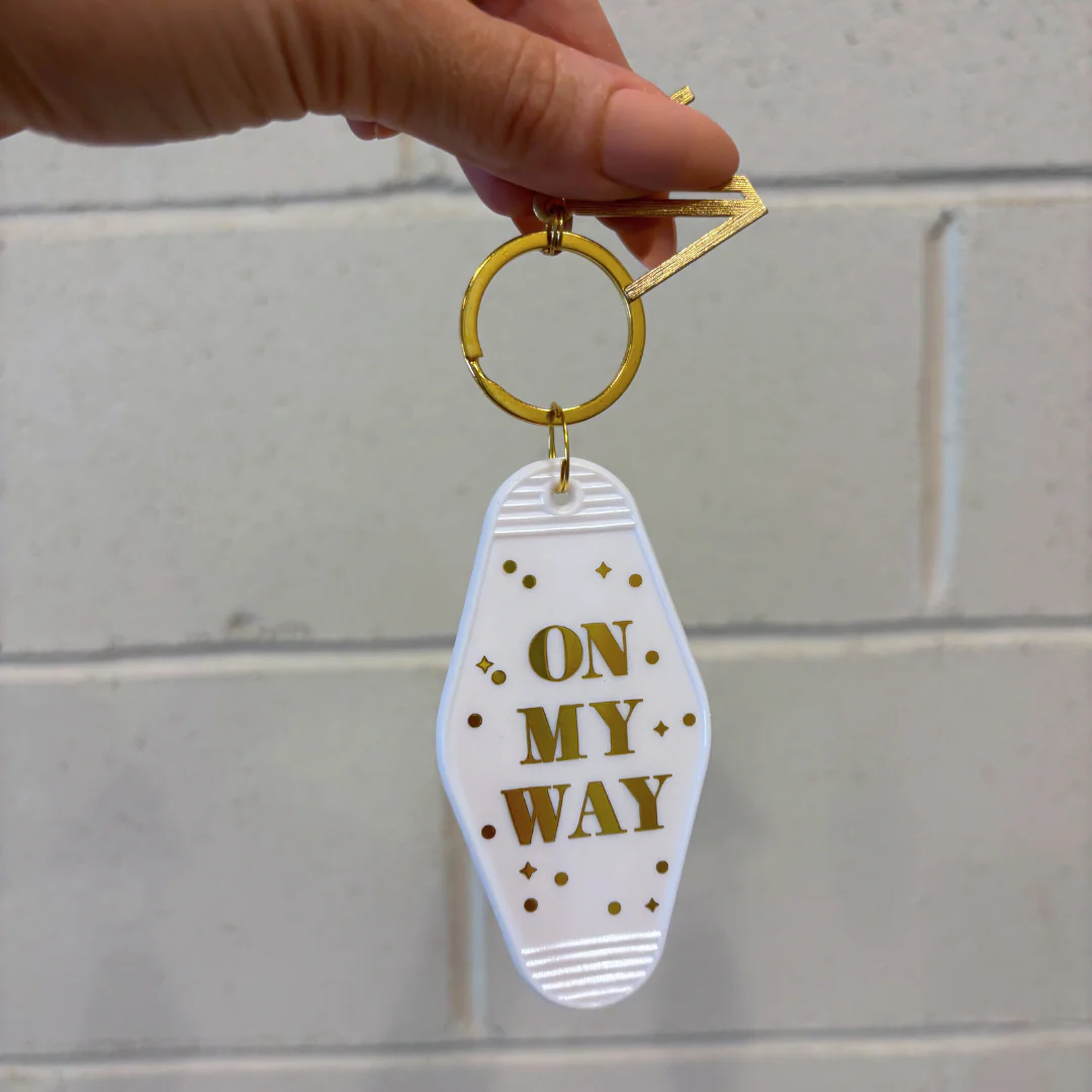 On My Way White Motel Keychain Key Tag | Acrylic - Image 9