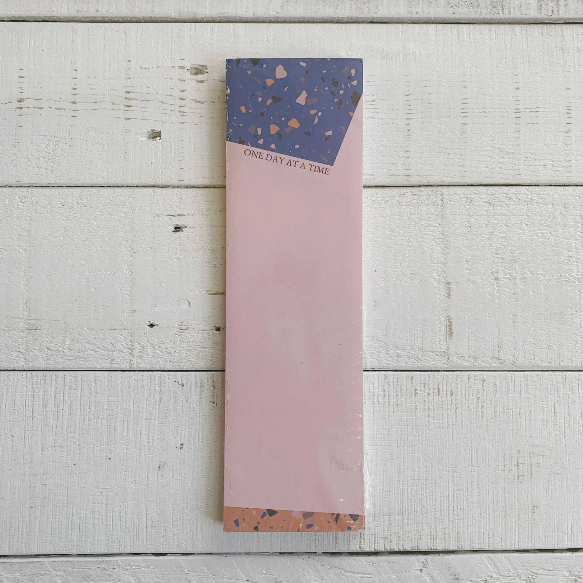 One Day At A Time Magnetic List Notepad in Terrazzo Design | 9.5" x 2.75" | Holds to Fridge with Strong Magnet | 1980s Memphis-Inspired Design - Image 4