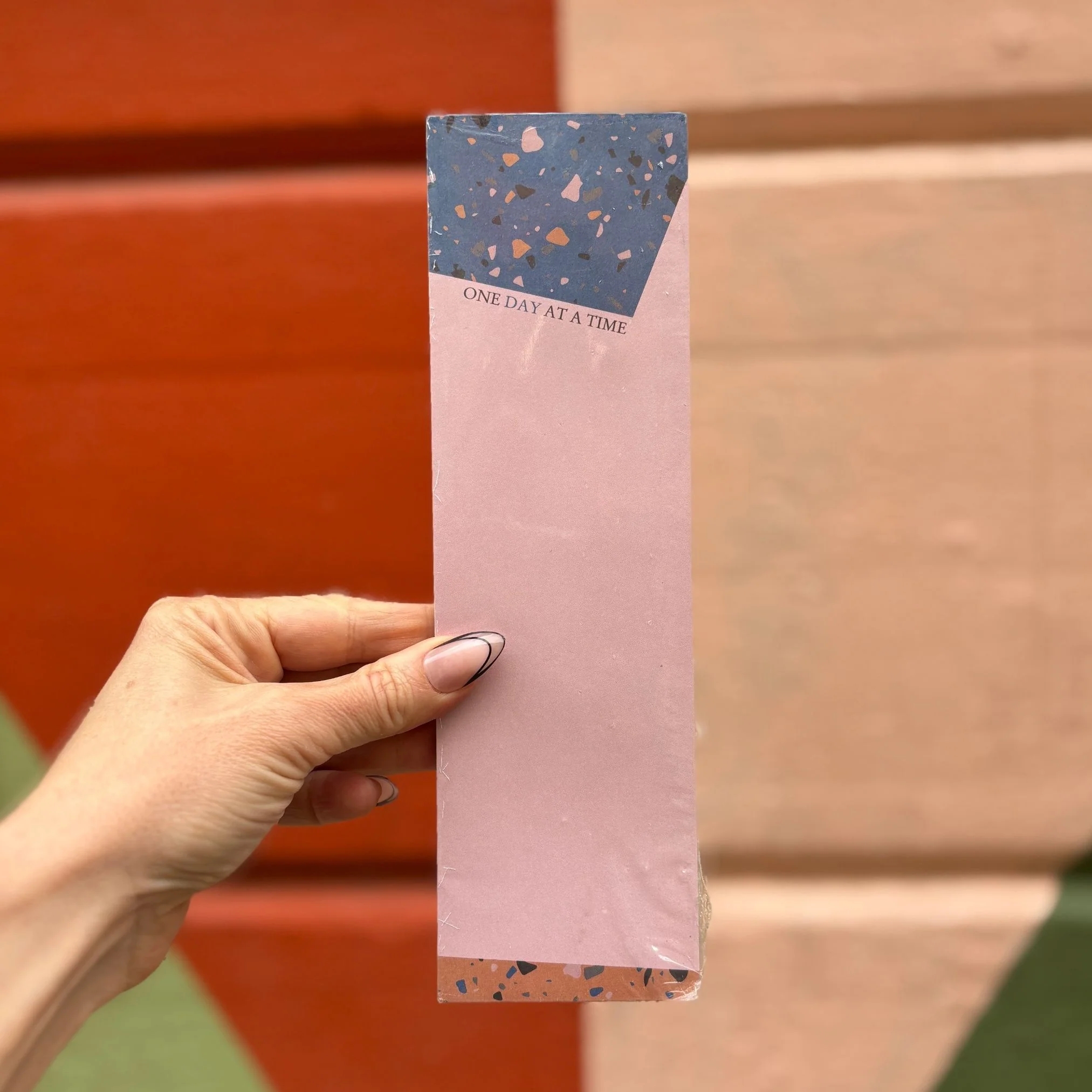 One Day At A Time Magnetic List Notepad in Terrazzo Design | 9.5" x 2.75" | Holds to Fridge with Strong Magnet | 1980s Memphis-Inspired Design - Image 6