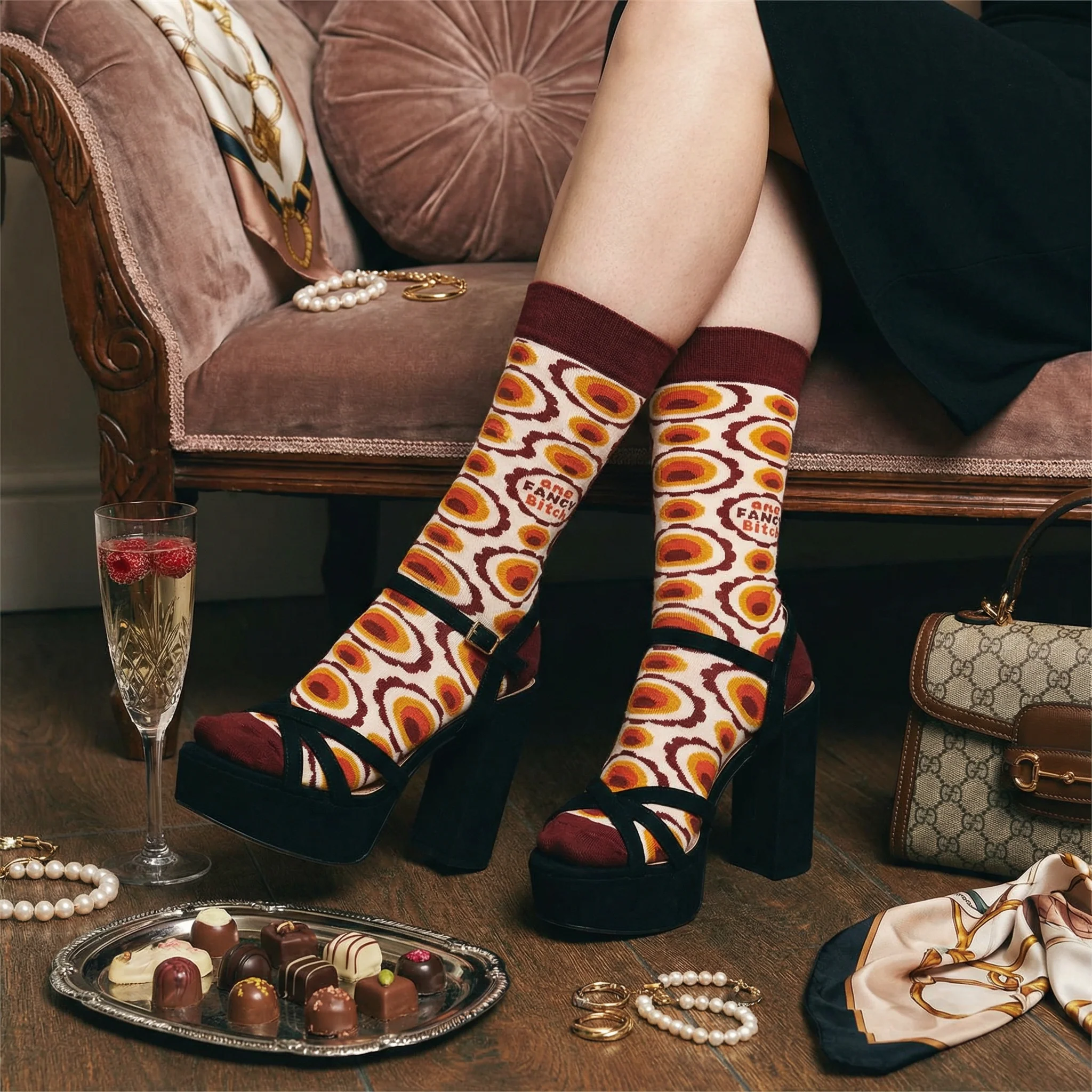 One Fancy Bitch Socks | Colorful Retro Pattern - Image 9