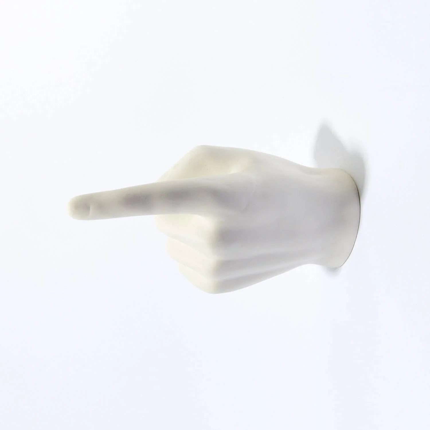 Hand with Pointing Finger Wall Mounted Hook Sculpture | White Ceramic | 8" Tall - Image 5