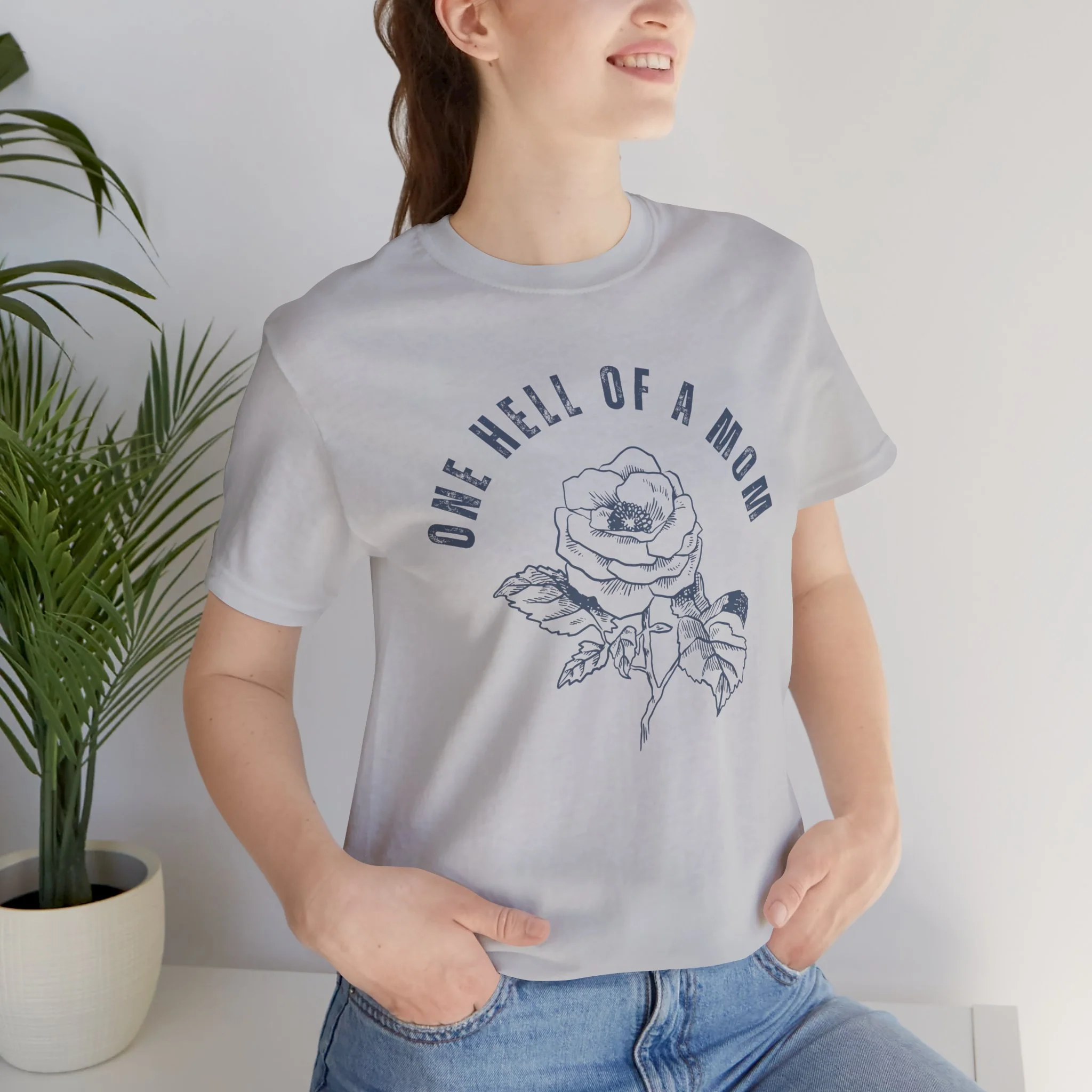 One Hell of a Mom Tattoo-Inspired Flower Rose Unisex Jersey Short Sleeve Tee - Image 16