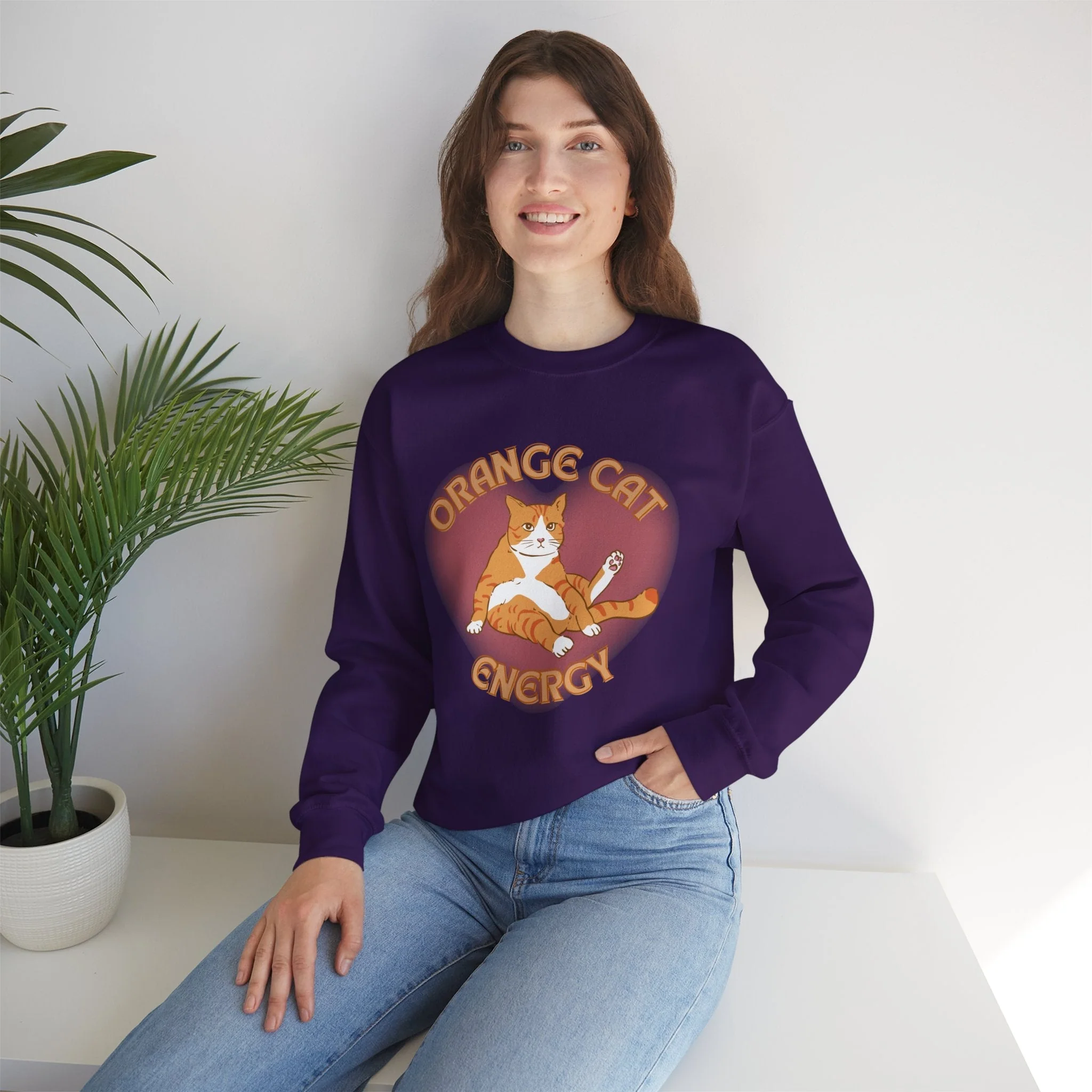 Orange Cat Energy Unisex Heavy Blend™ Crewneck Sweatshirt Sizes SM-5XL | Plus Size Available - Image 3
