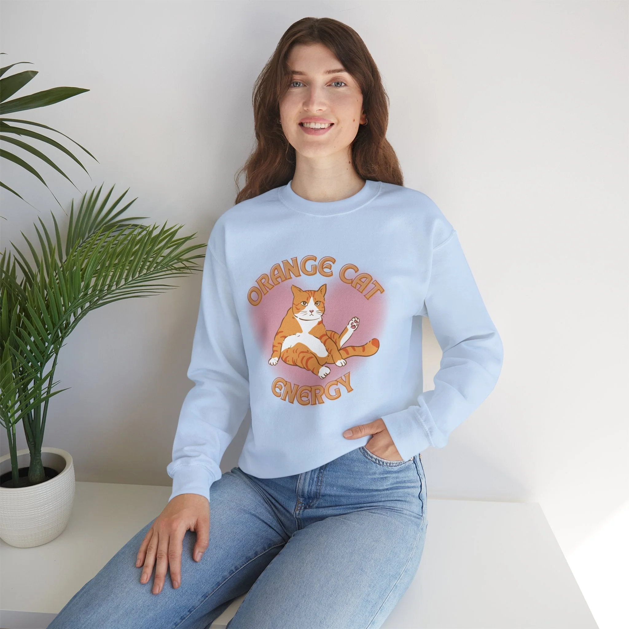 Orange Cat Energy Unisex Heavy Blend™ Crewneck Sweatshirt Sizes SM-5XL | Plus Size Available - Image 5