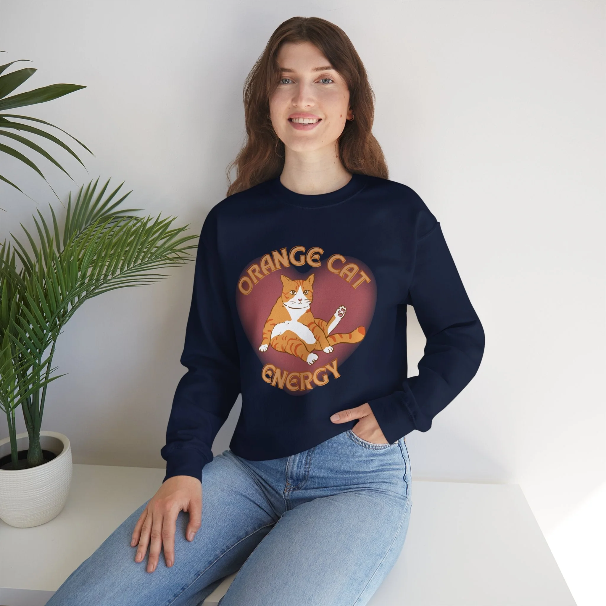 Orange Cat Energy Unisex Heavy Blend™ Crewneck Sweatshirt Sizes SM-5XL | Plus Size Available - Image 6