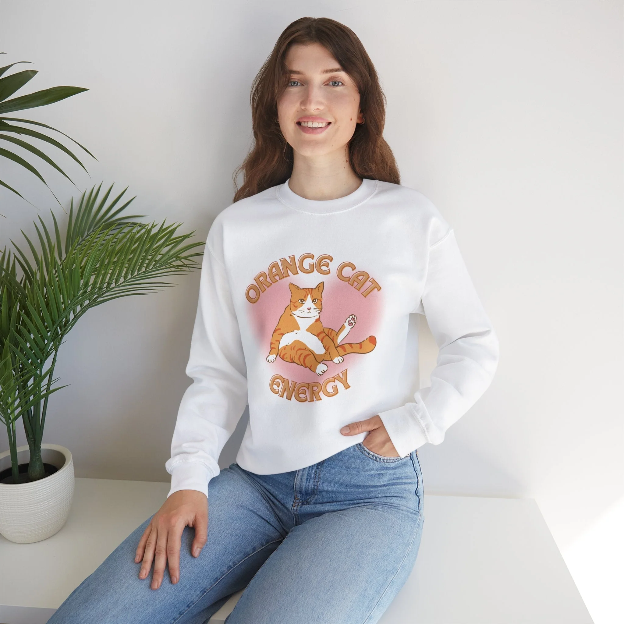 Orange Cat Energy Unisex Heavy Blend™ Crewneck Sweatshirt Sizes SM-5XL | Plus Size Available - Image 7