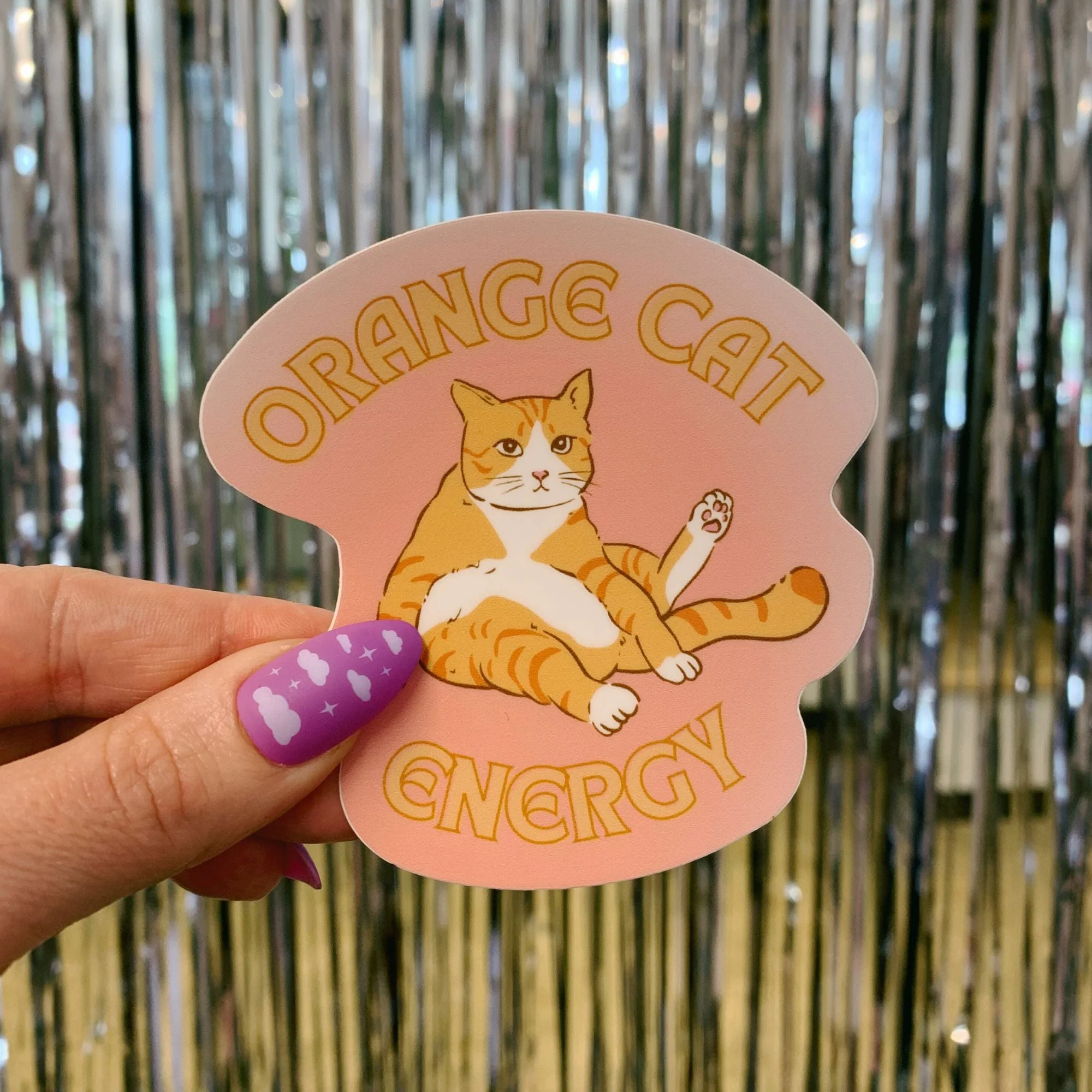 Orange Cat Energy Glossy Die Cut Vinyl Sticker 3.35in x 3.34in - Image 2