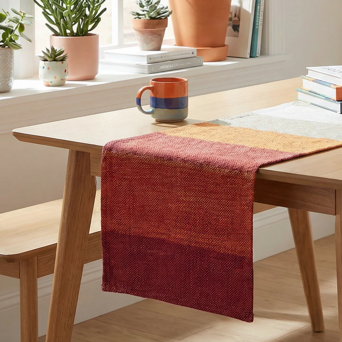 Orange Multi Plaid Table Runner | Double-sided Checkered Stripe Cotton Mat | 56" x 15" - Image 7