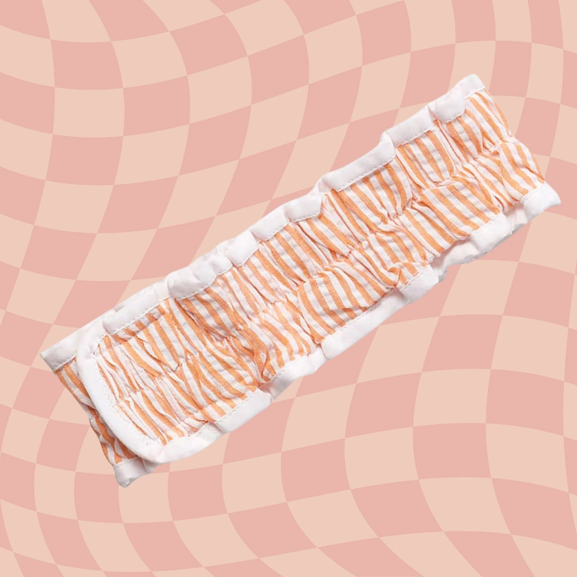Orange Seersucker Spa Headband | Hair Band for Skincare Facial After Shower - Image 4