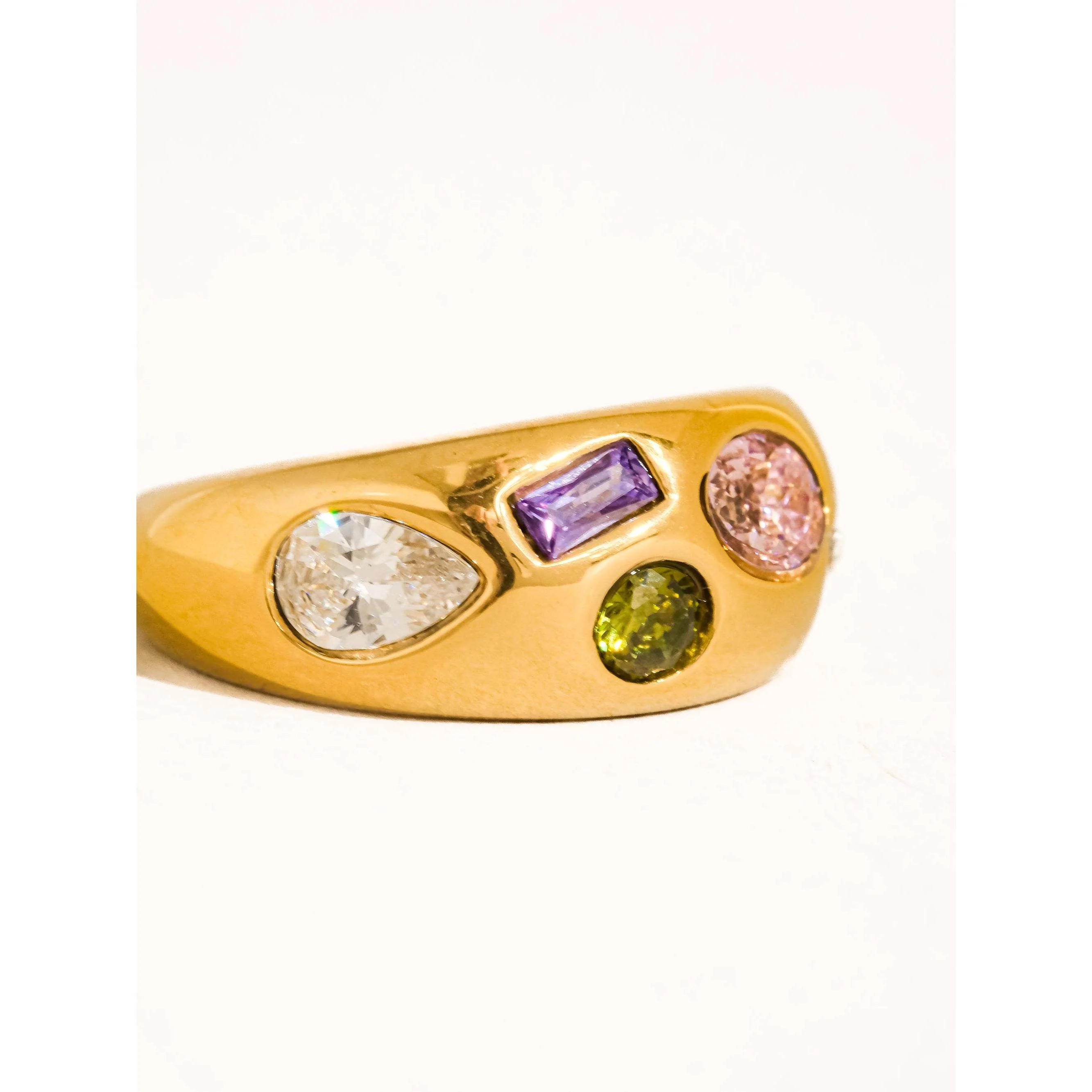 Orlume 18K Gold Non-Tarnish Colorful Cubic Zirconia Dome Ring | Hypoallergenic Water-Resistant Statement Ring - Image 3
