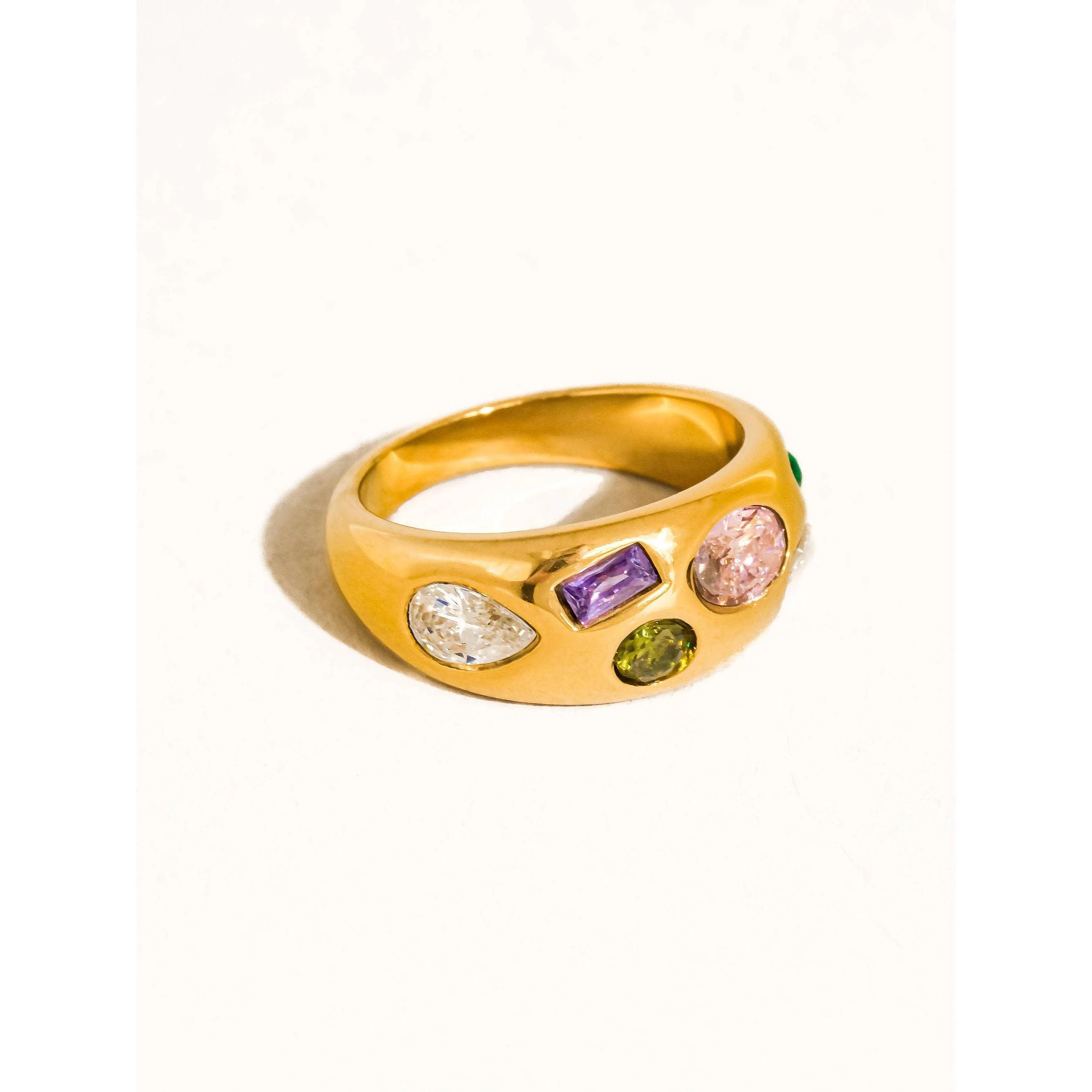 Orlume 18K Gold Non-Tarnish Colorful Cubic Zirconia Dome Ring | Hypoallergenic Water-Resistant Statement Ring - Image 4
