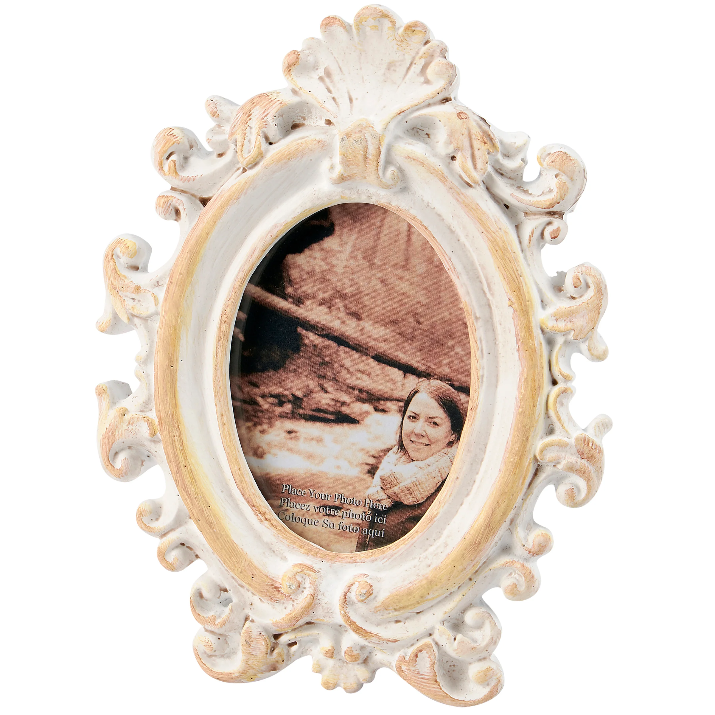 Vintage Cream Ornate Oval Photo Frame