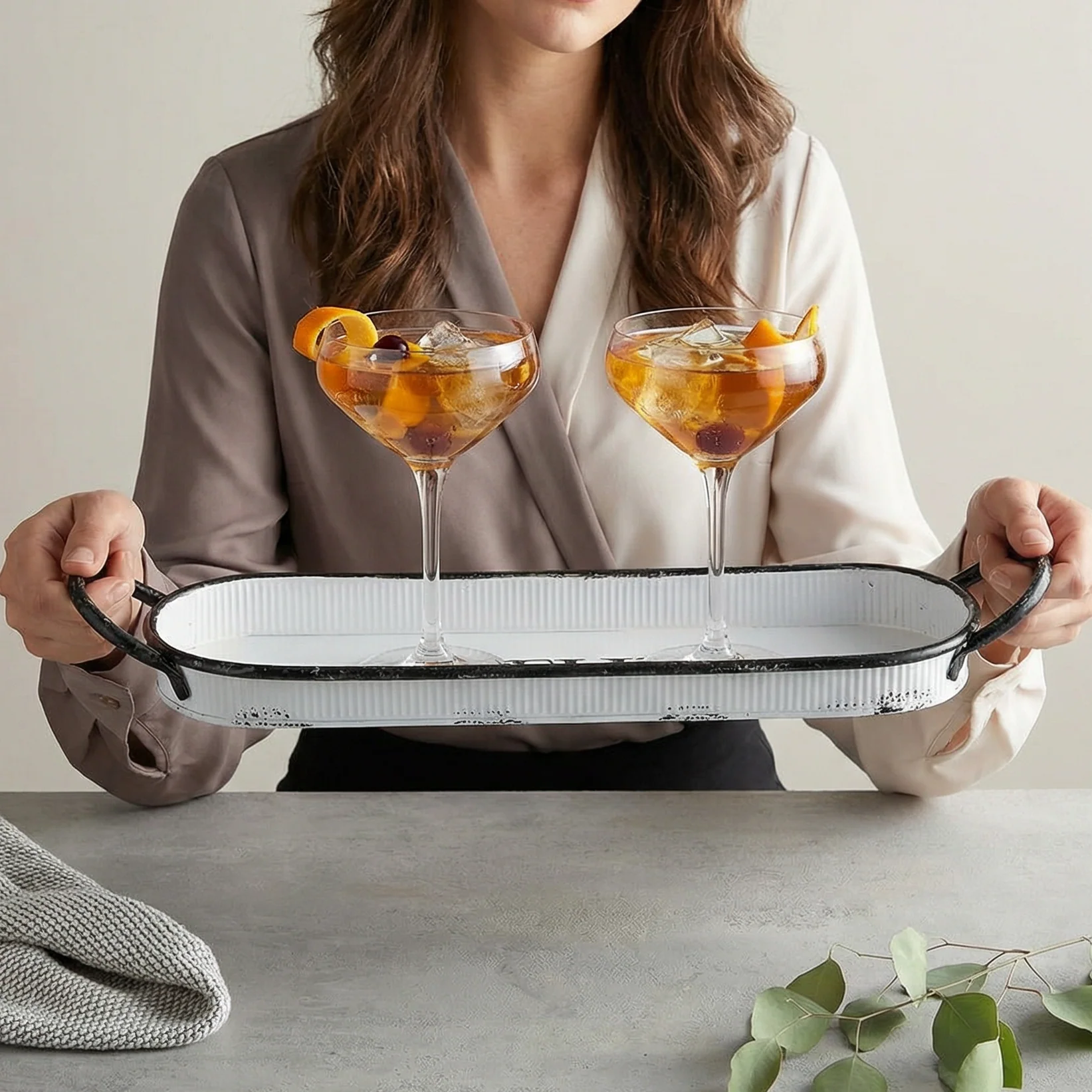 Gather Oval Tray | Decorative Metal Rustic Serving Tray | 20" x 6.5" - Image 2
