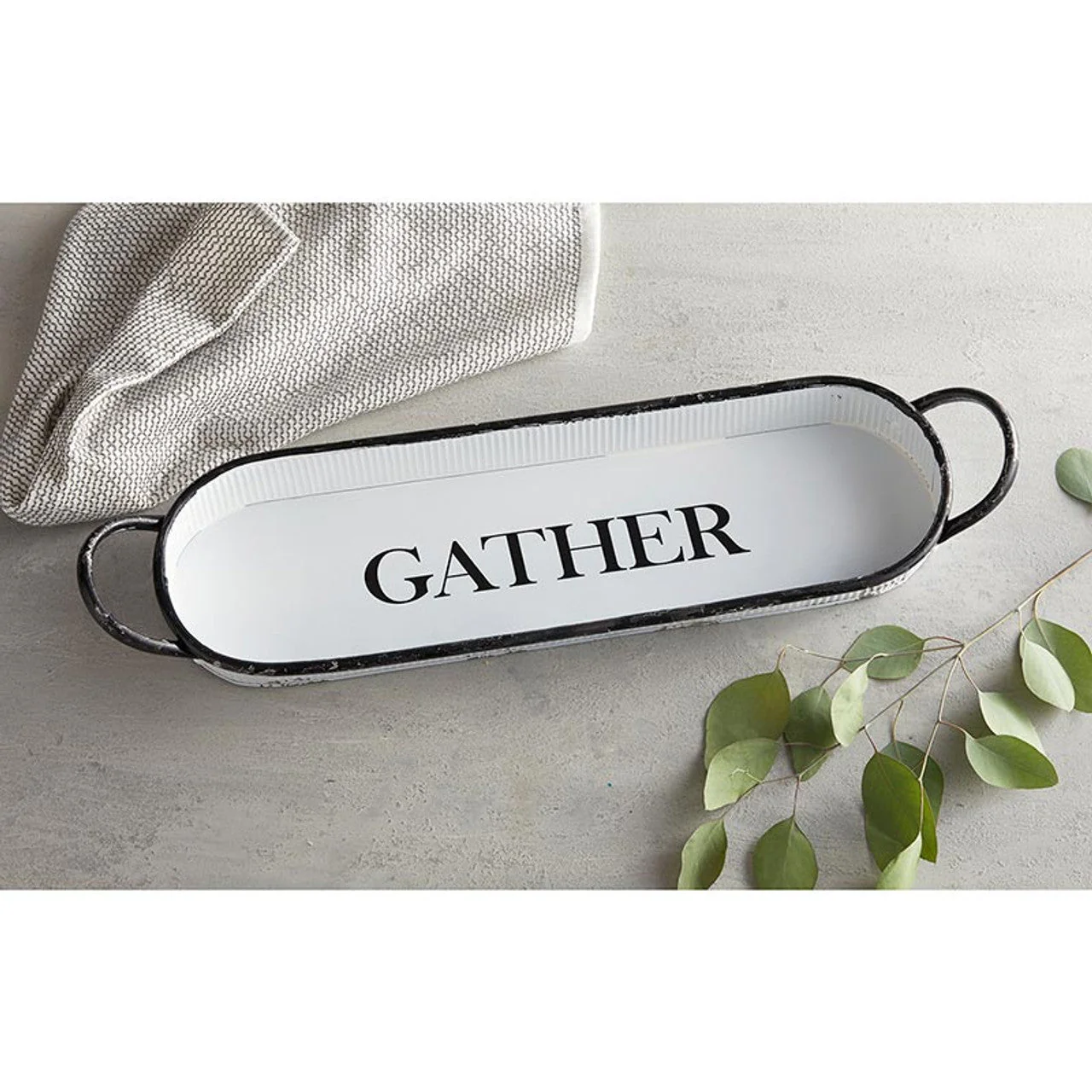 Gather Oval Tray | Decorative Metal Rustic Serving Tray | 20" x 6.5" - Image 3