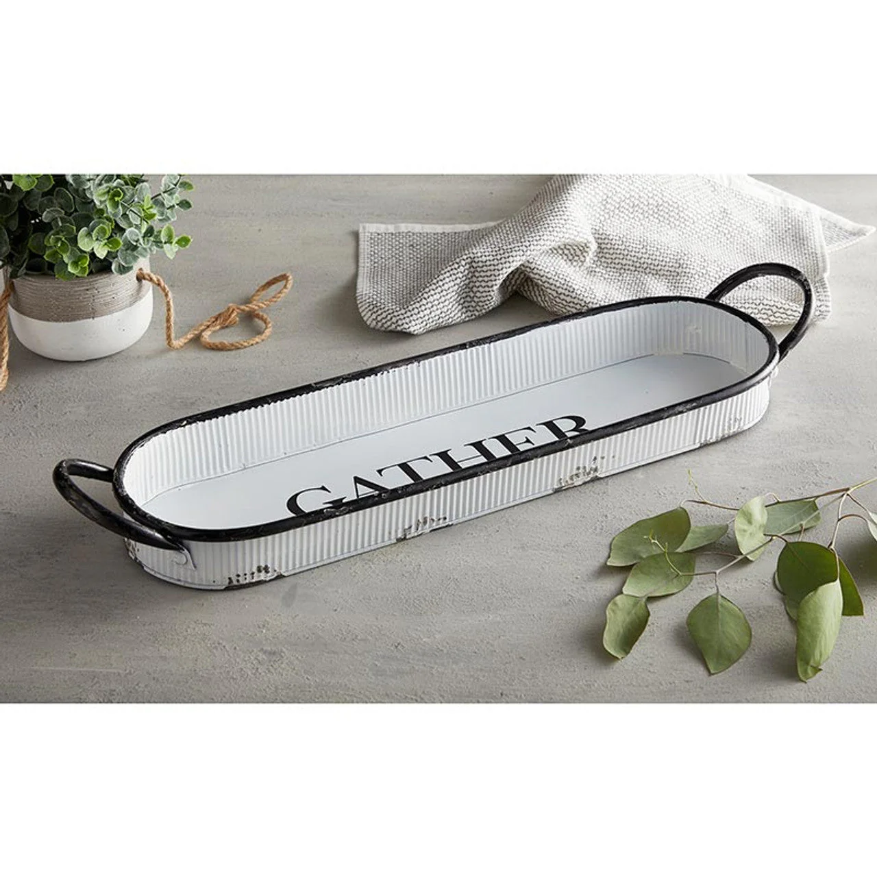Gather Oval Tray | Decorative Metal Rustic Serving Tray | 20" x 6.5" - Image 5
