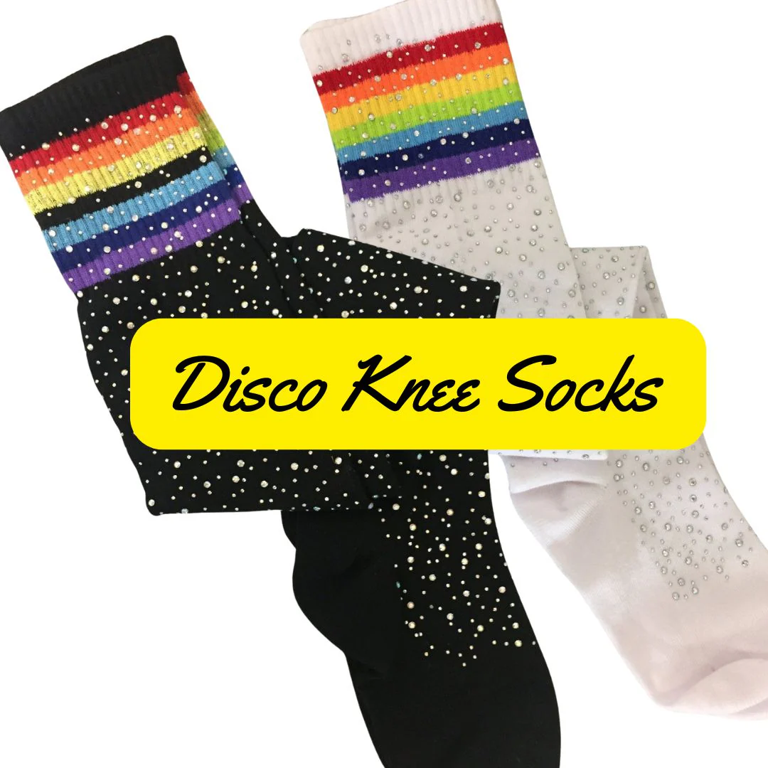 Over the Knee Jeweled Rainbow Glam Disco Socks (Black or White Rainbow) | Pride Raver Y2K - Image 2