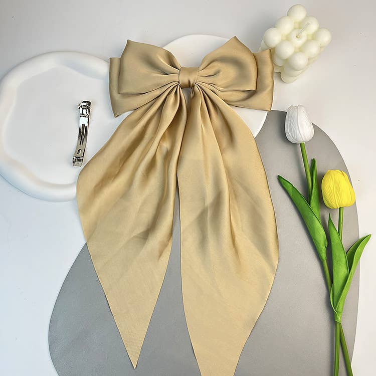 Oversized Bow Hairpin Coquette Satin Streamer [In Black, Brunette, and Blonde] - Image 2