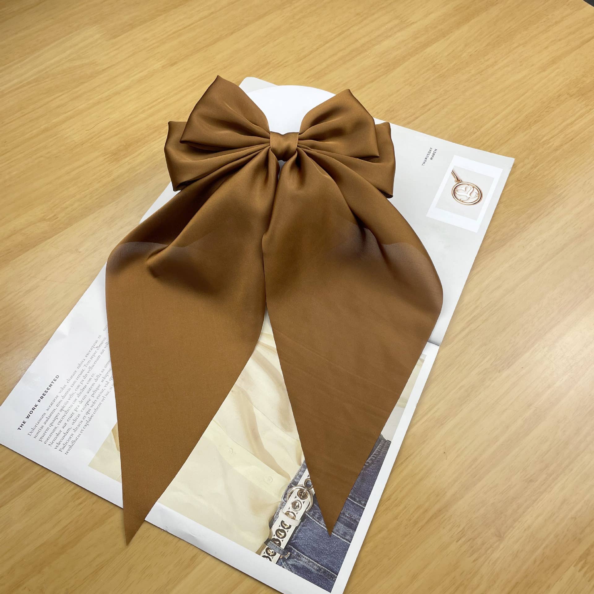 Oversized Bow Hairpin Coquette Satin Streamer [In Black, Brunette, and Blonde] - Image 3