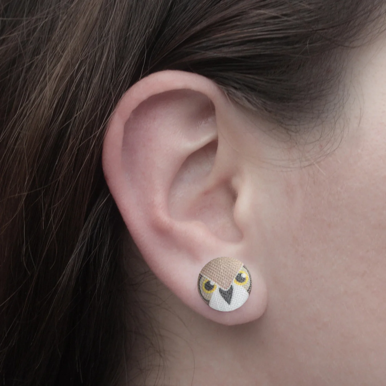 Owl Fabric Button Earrings | Handmade in the US