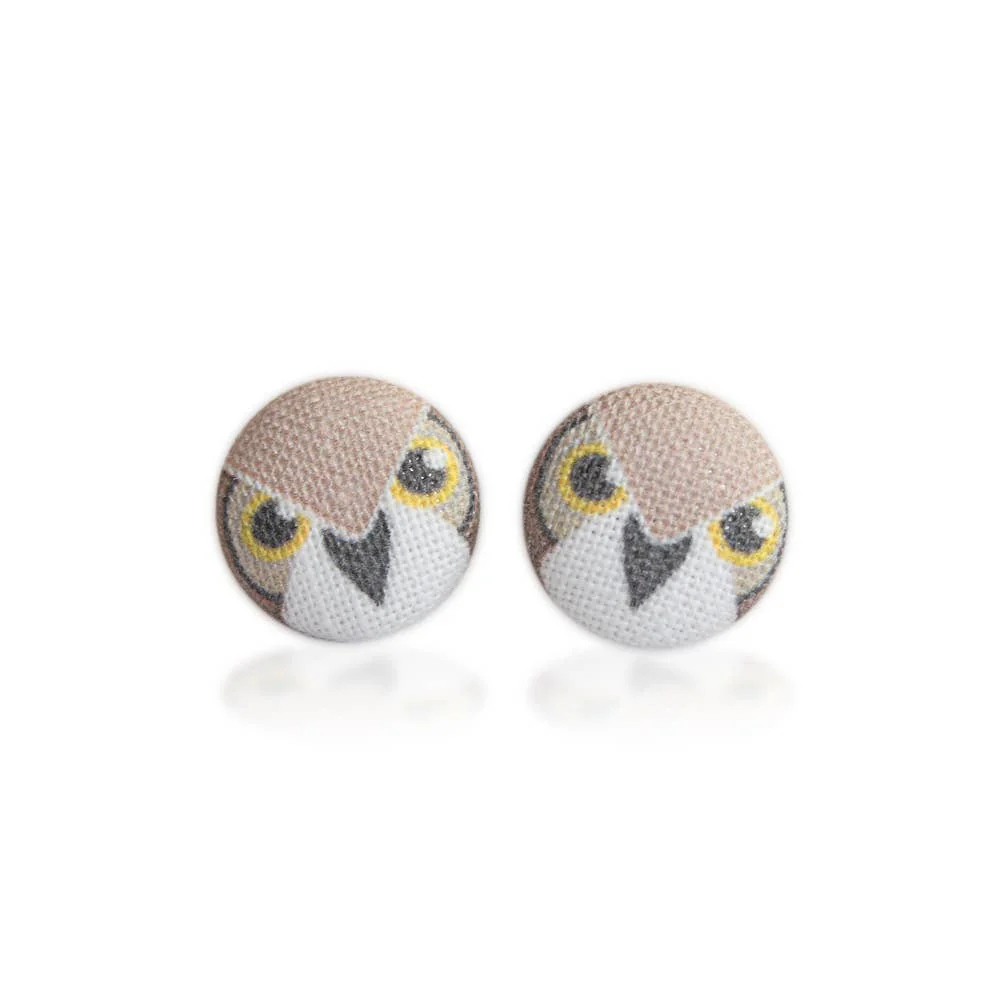 Owl Fabric Button Earrings | Handmade in the US - Image 2