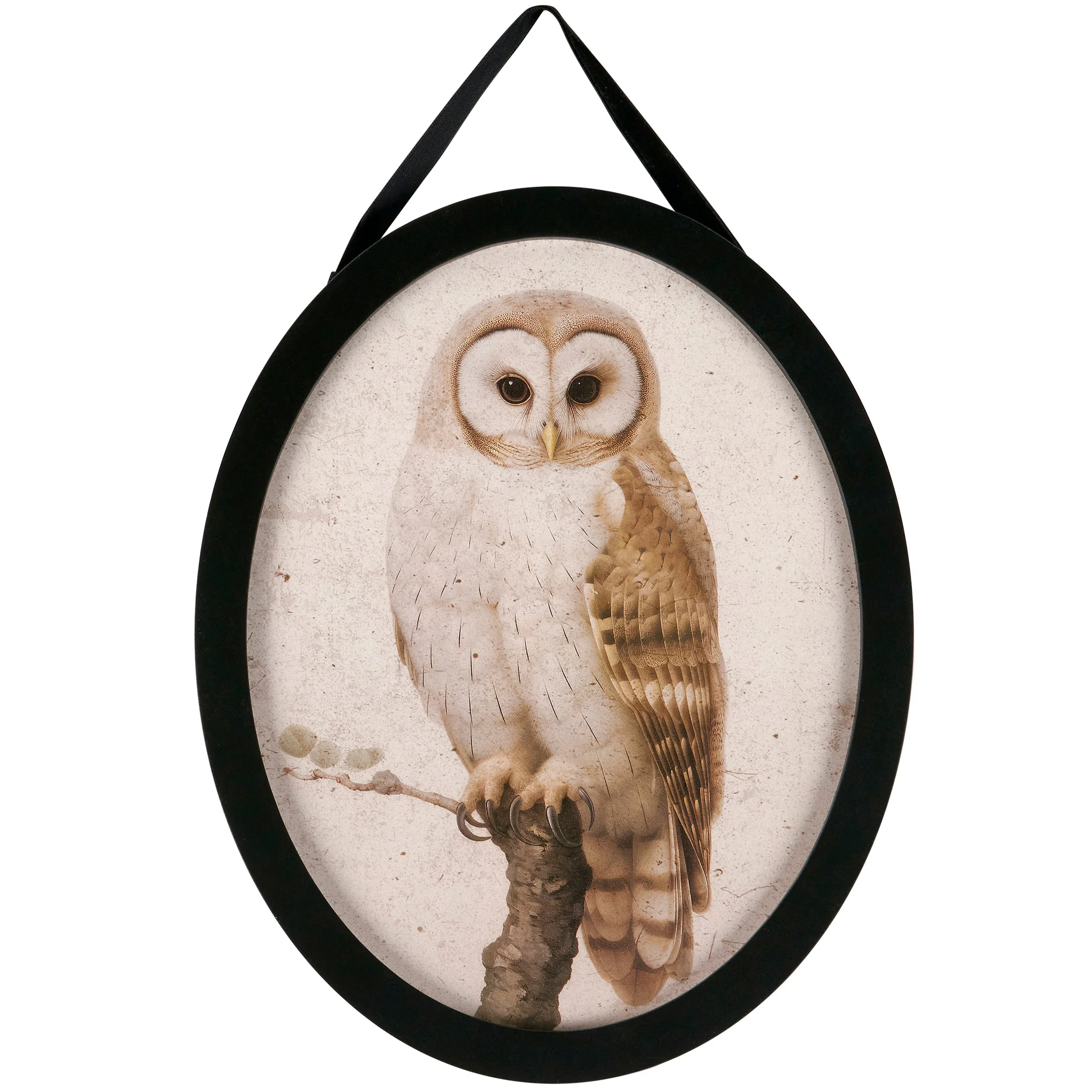 Dark Academia Owl Hanging Decor | Oval Shape Wood Vintage Art Decor | 8" x 10" - Image 2