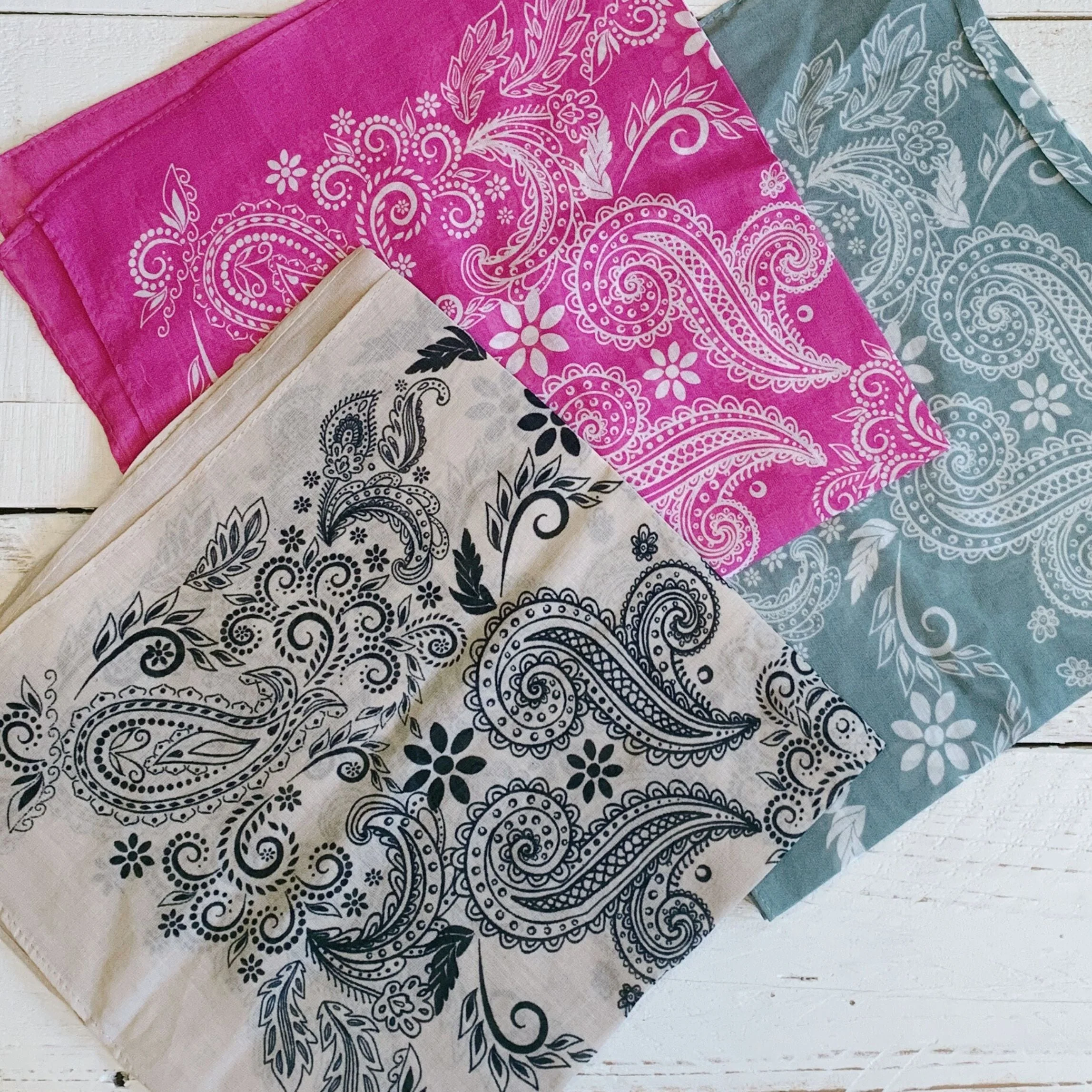 Beige Paisley Floral Patterned Bandana | Unisex Boho Neck Scarf - Image 6