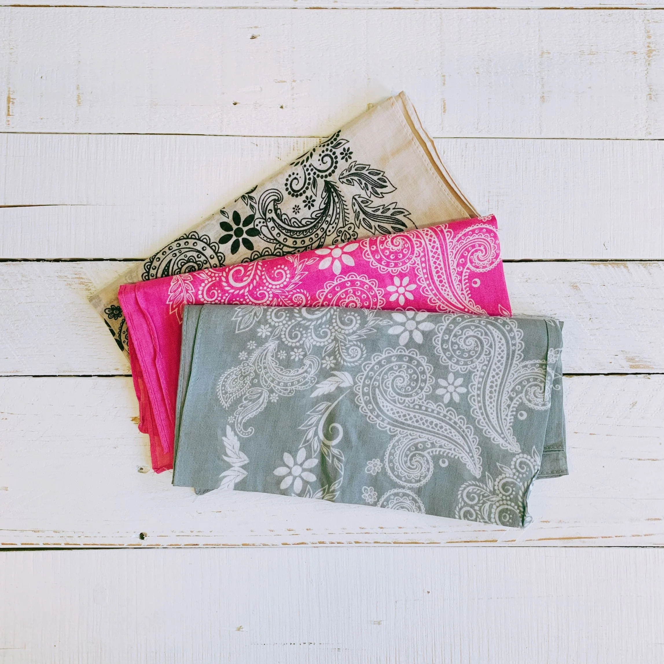 Beige Paisley Floral Patterned Bandana | Unisex Boho Neck Scarf - Image 7
