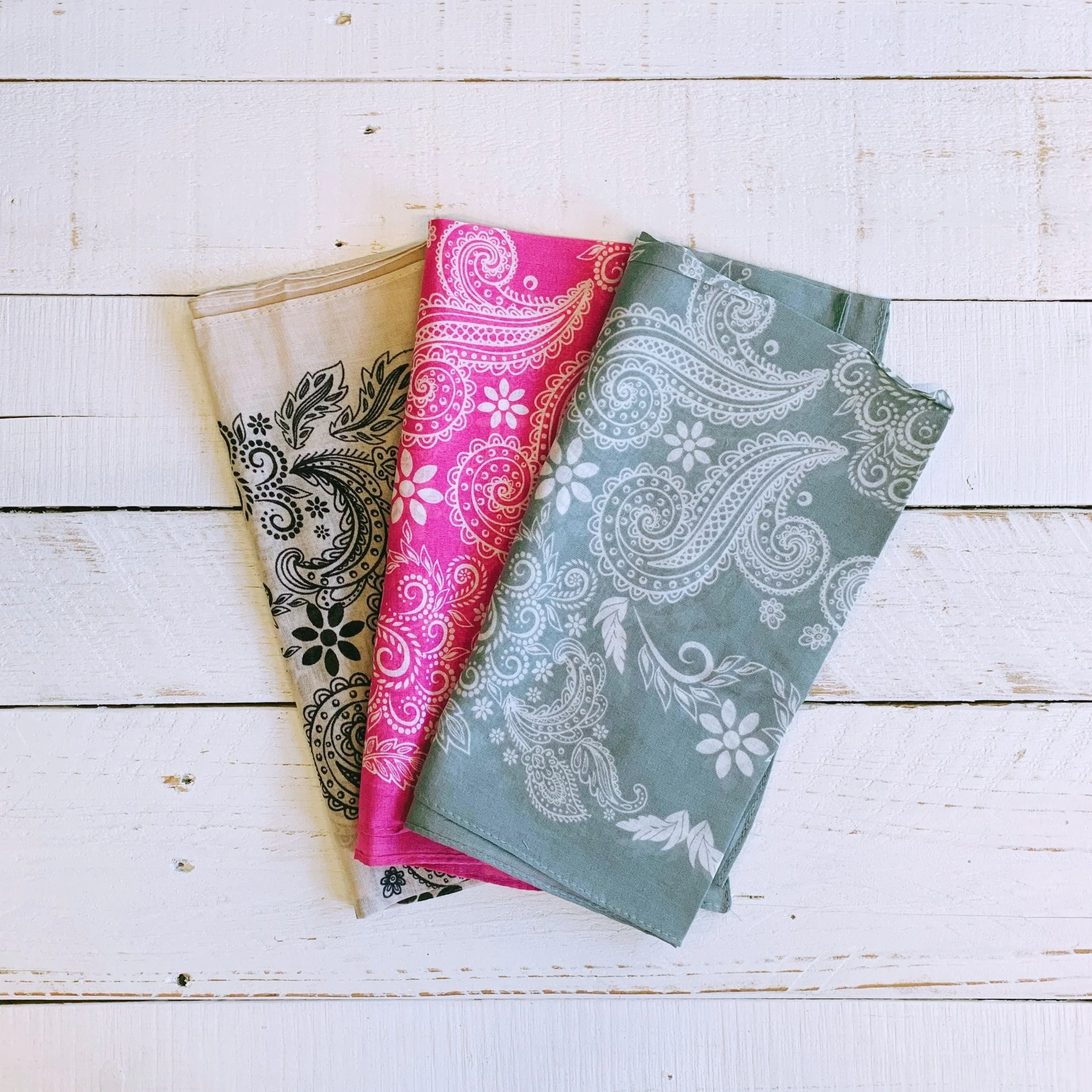 Beige Paisley Floral Patterned Bandana | Unisex Boho Neck Scarf - Image 8