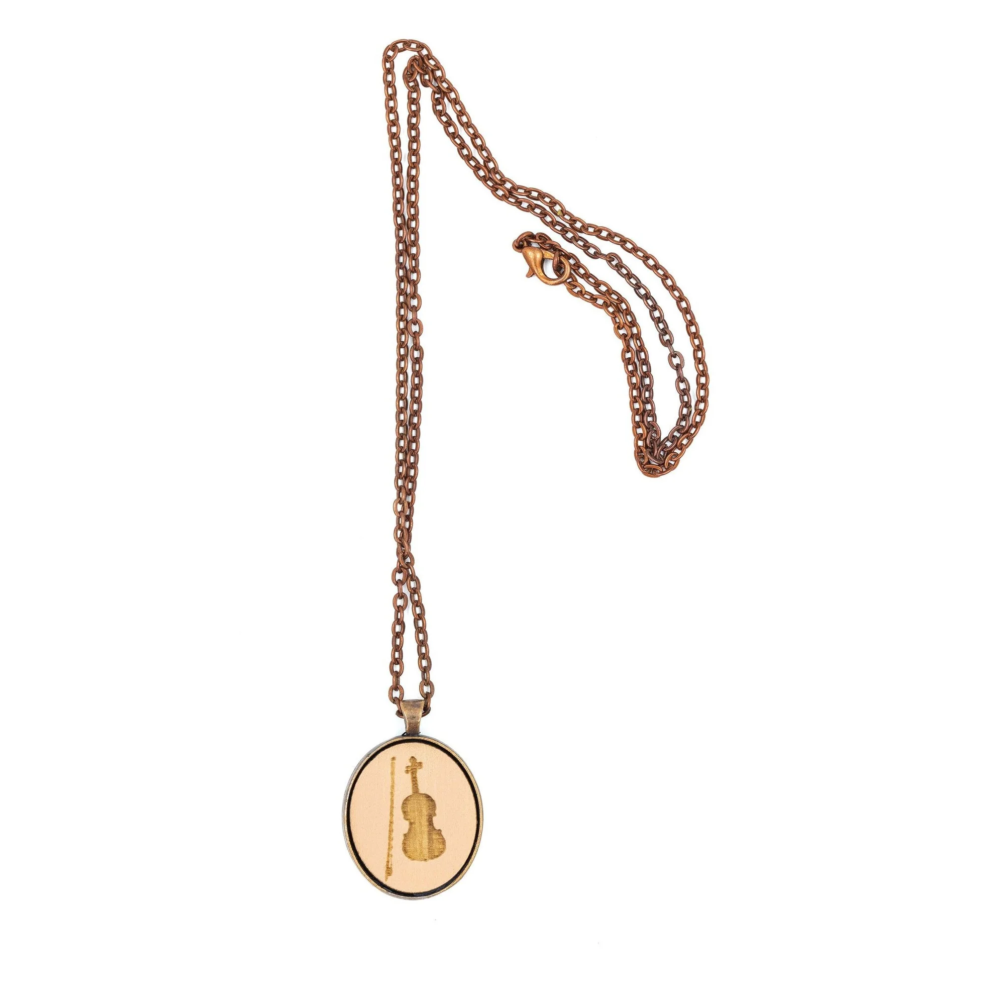 Pale Pink Violin Small Cameo Oval Pendant | Copper | Handmade - Image 2