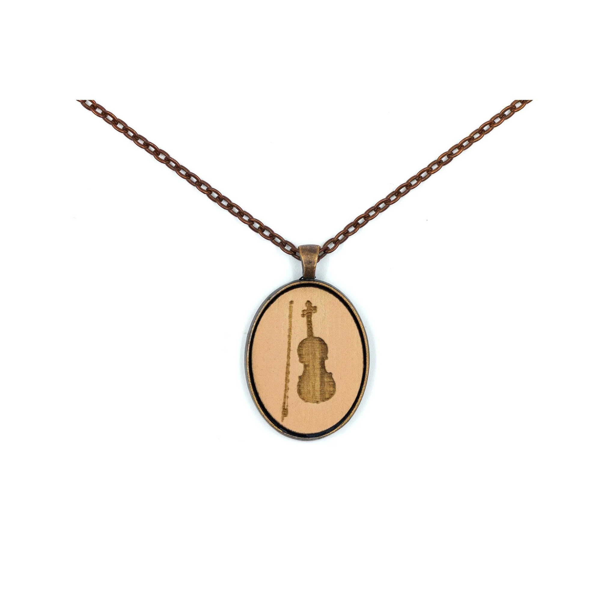 Pale Pink Violin Small Cameo Oval Pendant | Copper | Handmade - Image 3