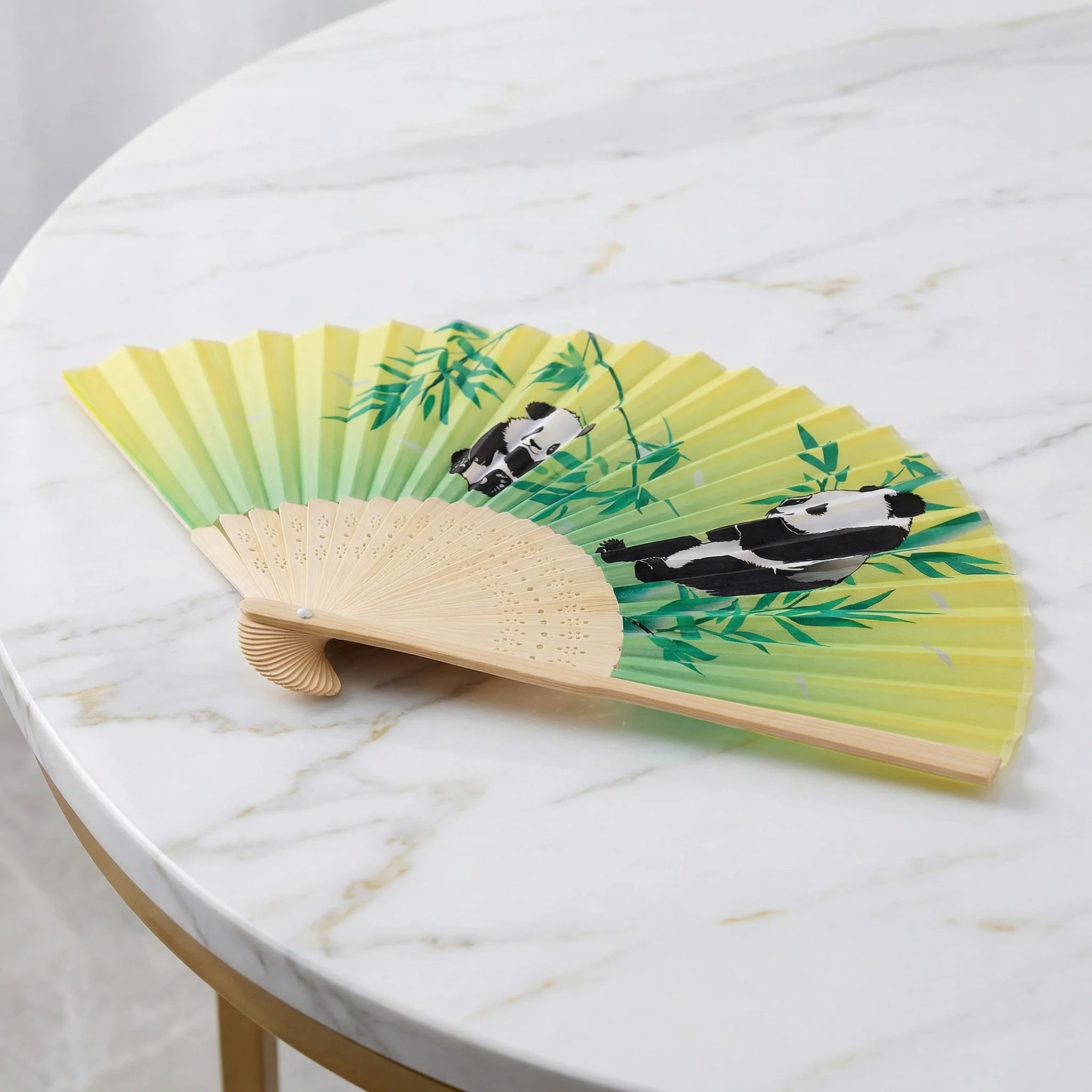 Panda Bamboo Design Paper Folding Fan | 10" Hand Fan with Wooden Frame - Image 4