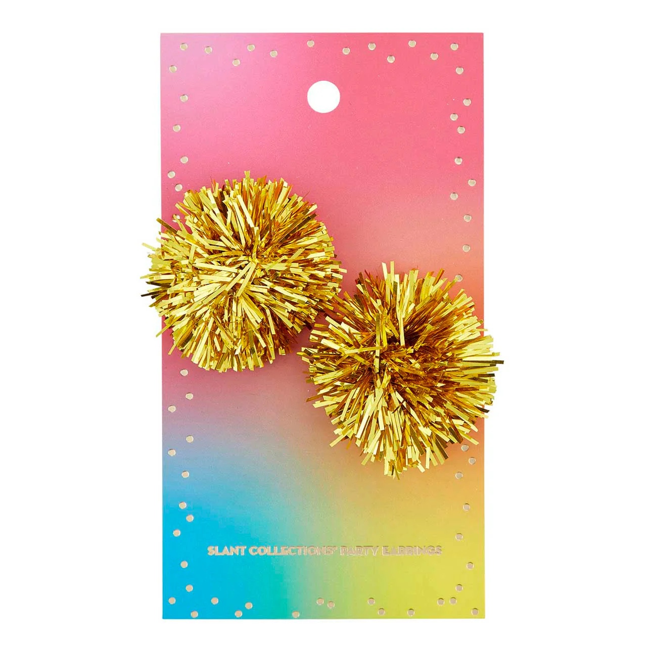 Rainbow Party Earrings | Mylar Pom Pom in Gold - Image 3