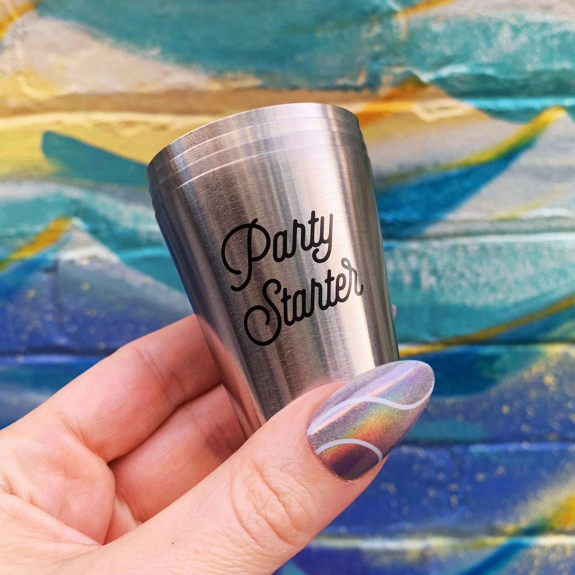 Party Starter Stainless Steel Shot Cups | Set of 4 Shot Glasses in Gift Bag - Image 2