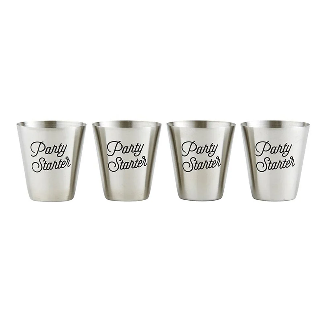 Party Starter Stainless Steel Shot Cups | Set of 4 Shot Glasses in Gift Bag - Image 3